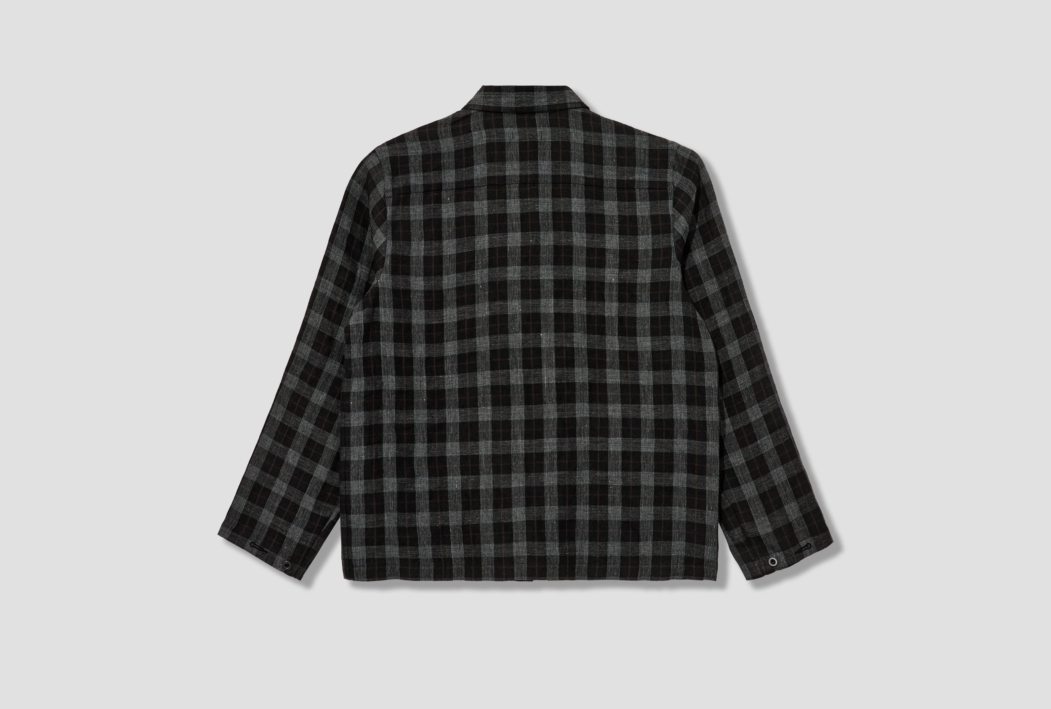 FIELD SHIRT - YARN DYE LINEN CHECK / CHARCOAL/BROWN/BLACK