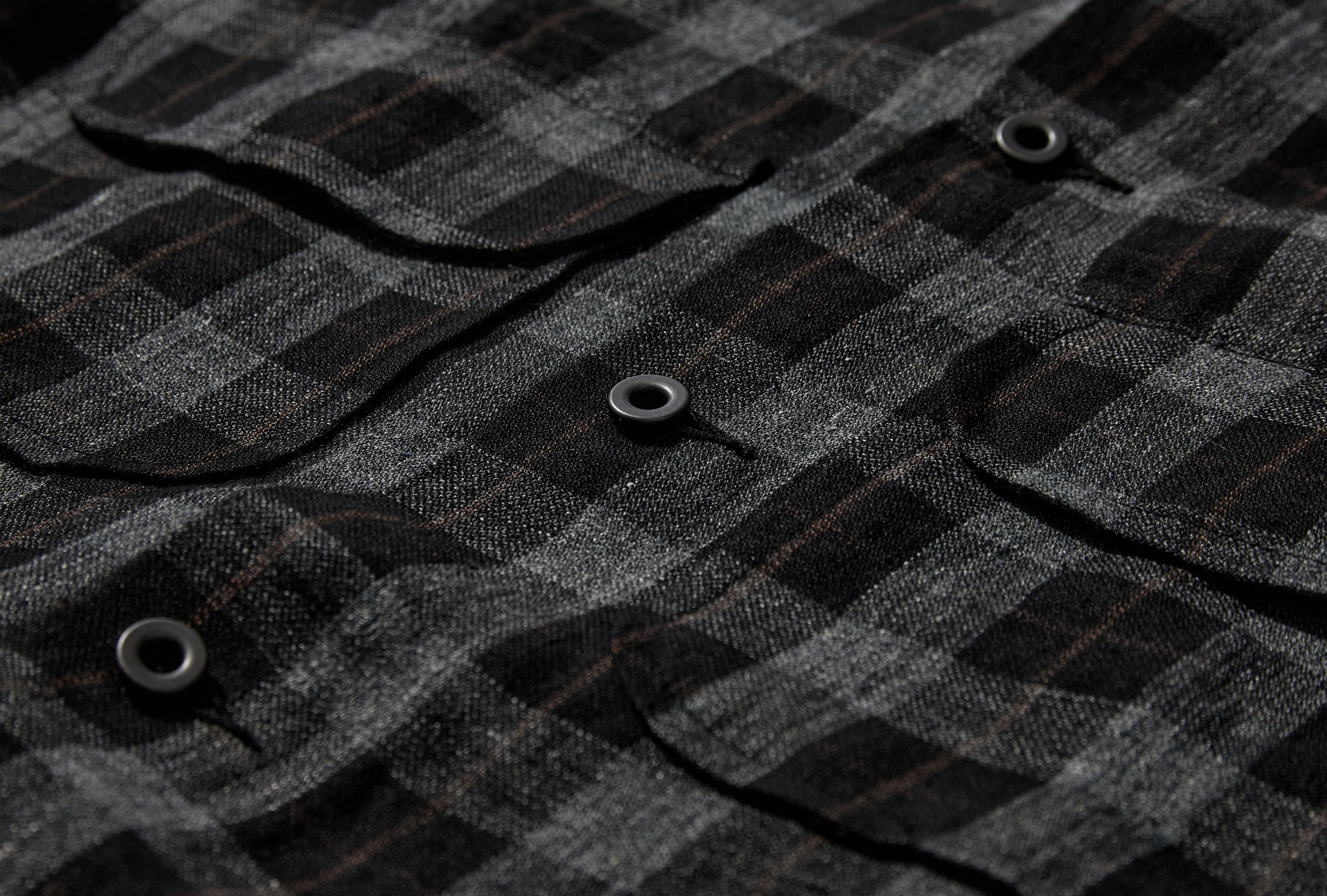 FIELD SHIRT - YARN DYE LINEN CHECK / CHARCOAL/BROWN/BLACK