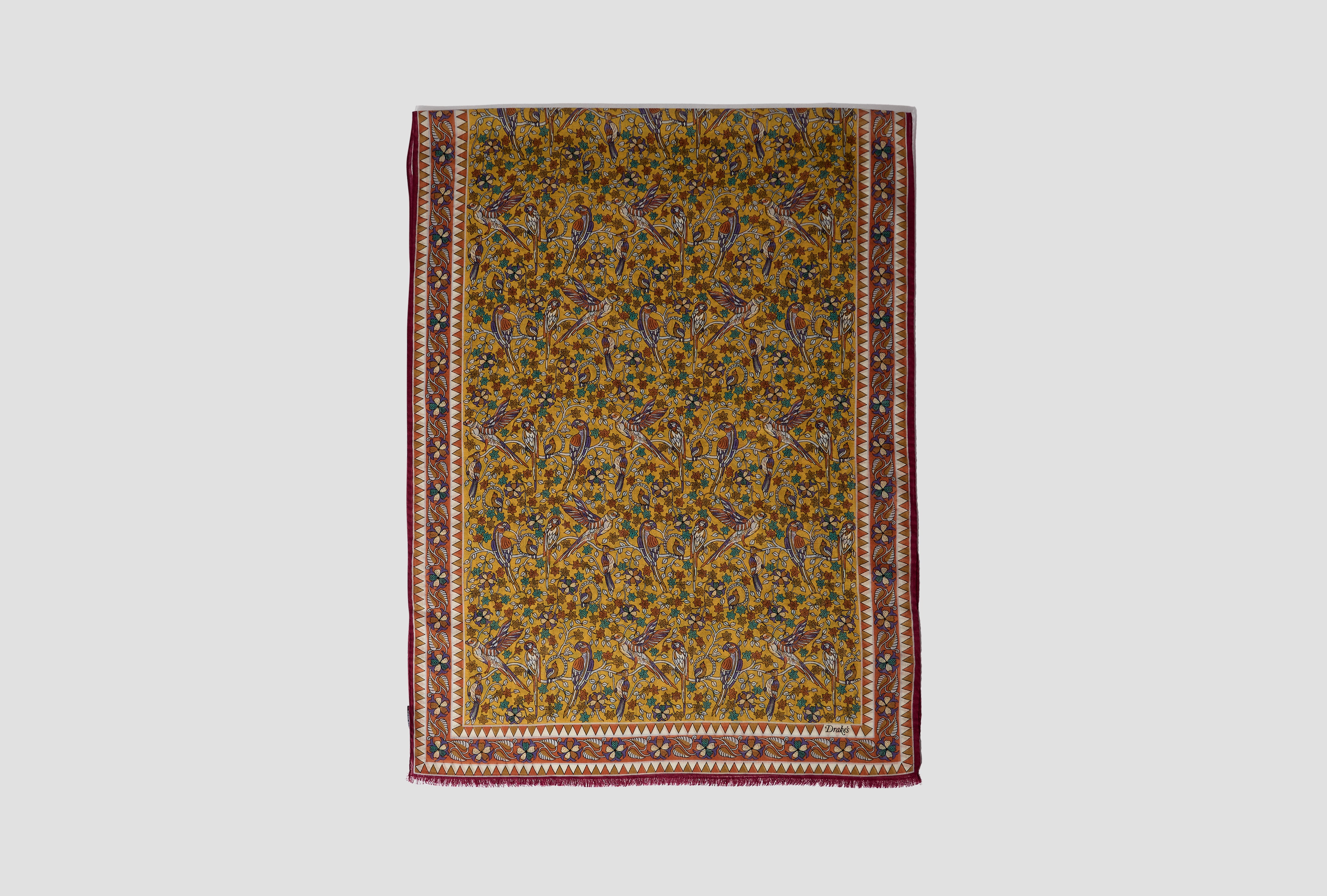 BIRDS AND FLOWERS PRINTED SCARF DR1AB1 26139-02 Yellow