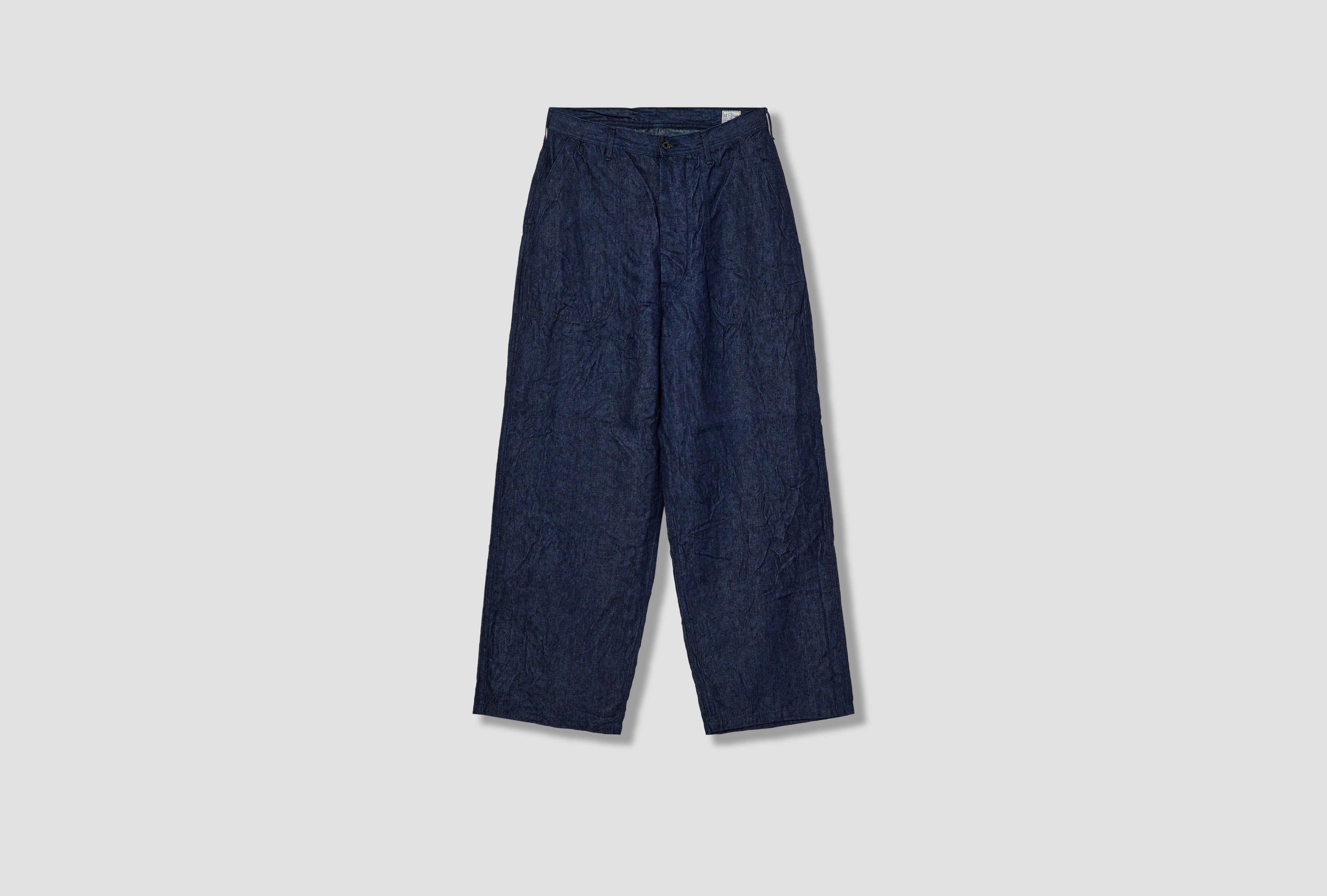 WWII 40'S U.S NAVY LINEN DENIM UTILITY TROUSERS - 10OZ DENIM / ONE WASH 01-V5130-L81 Blue