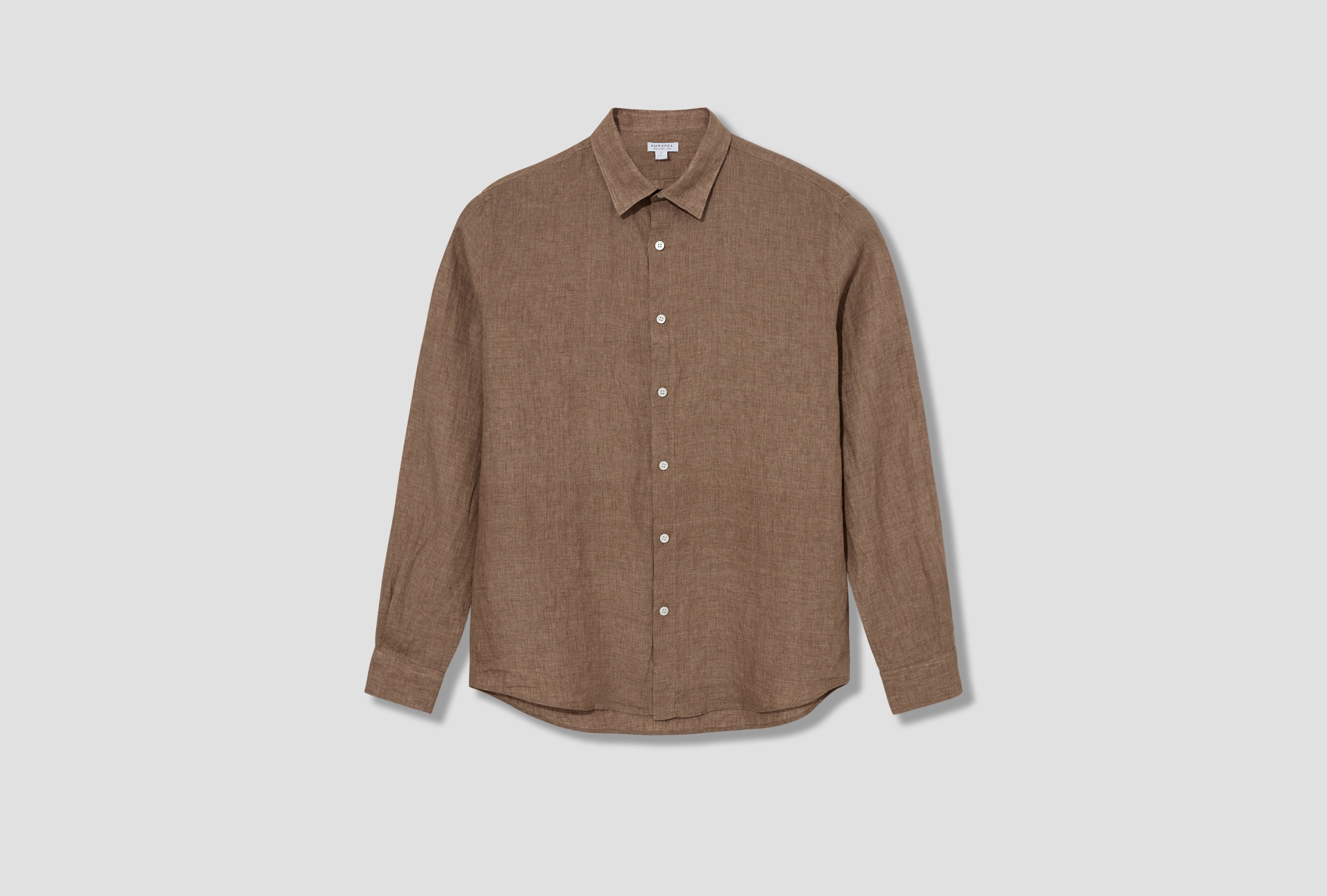 LINEN LS SHIRT MSHT2106 Light brown