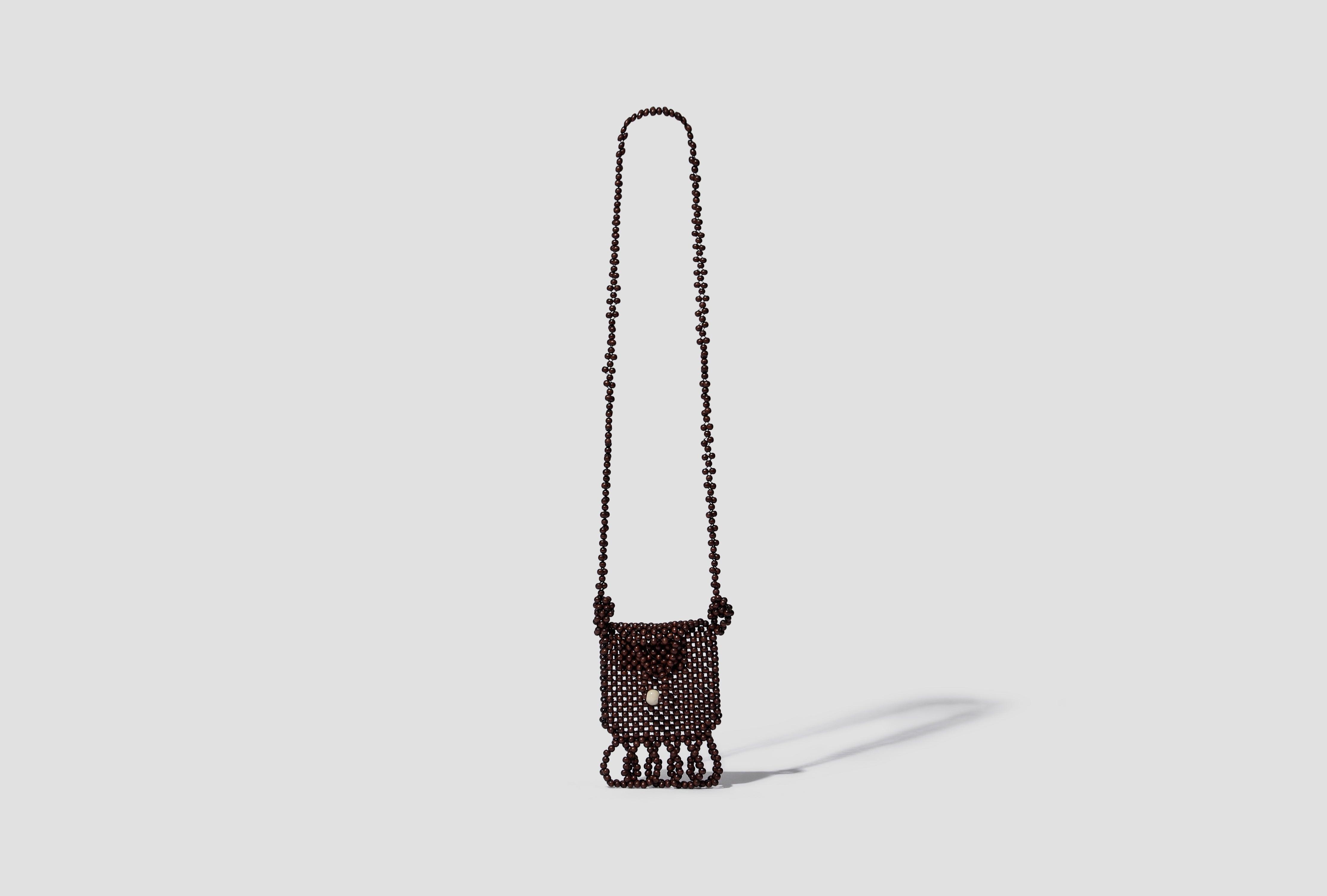 GRIGRI NECKLACE BAG - WOODEN BEADS BG0231 PL0025 Dark brown