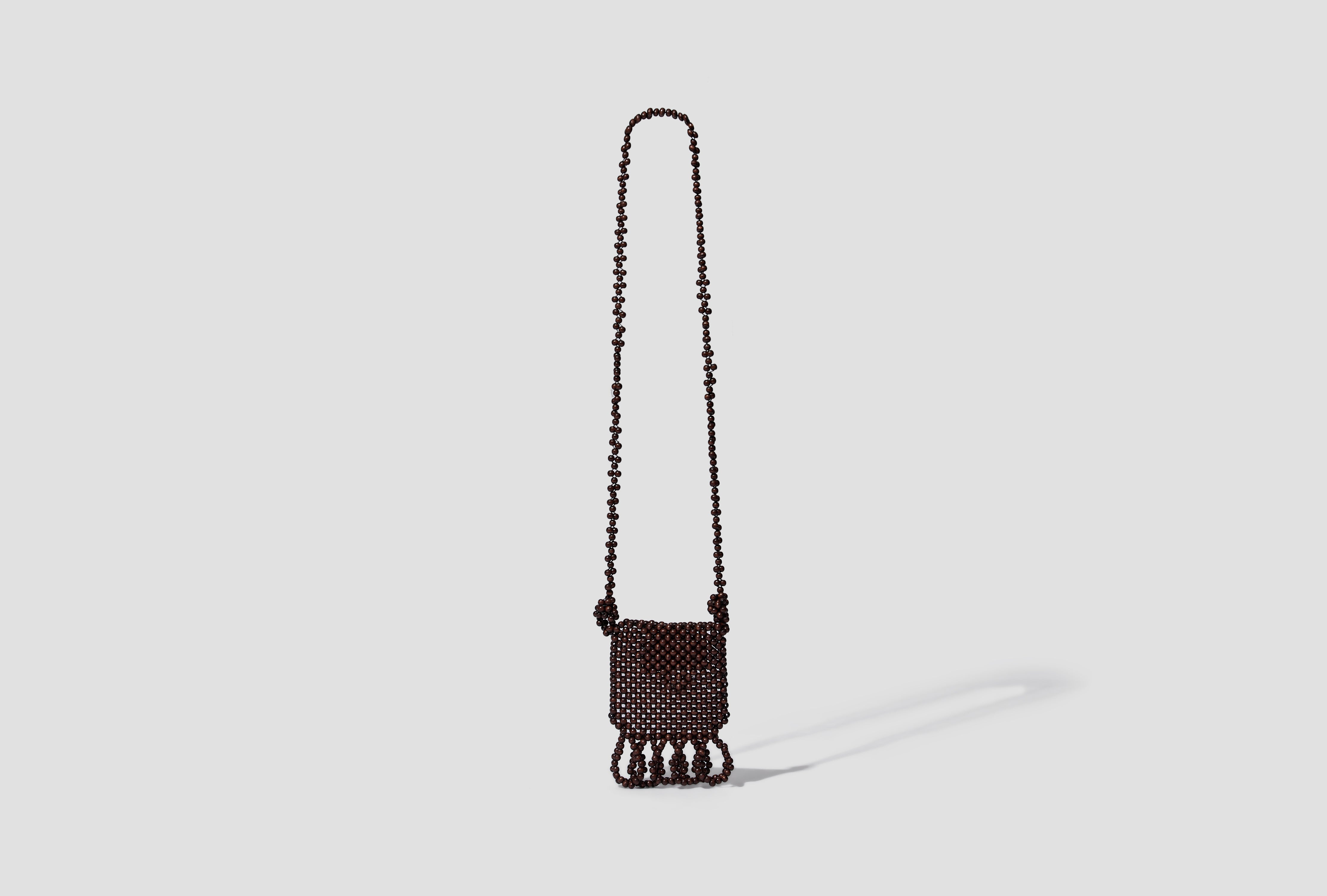GRIGRI NECKLACE BAG - WOODEN BEADS BG0231 PL0025 Dark brown