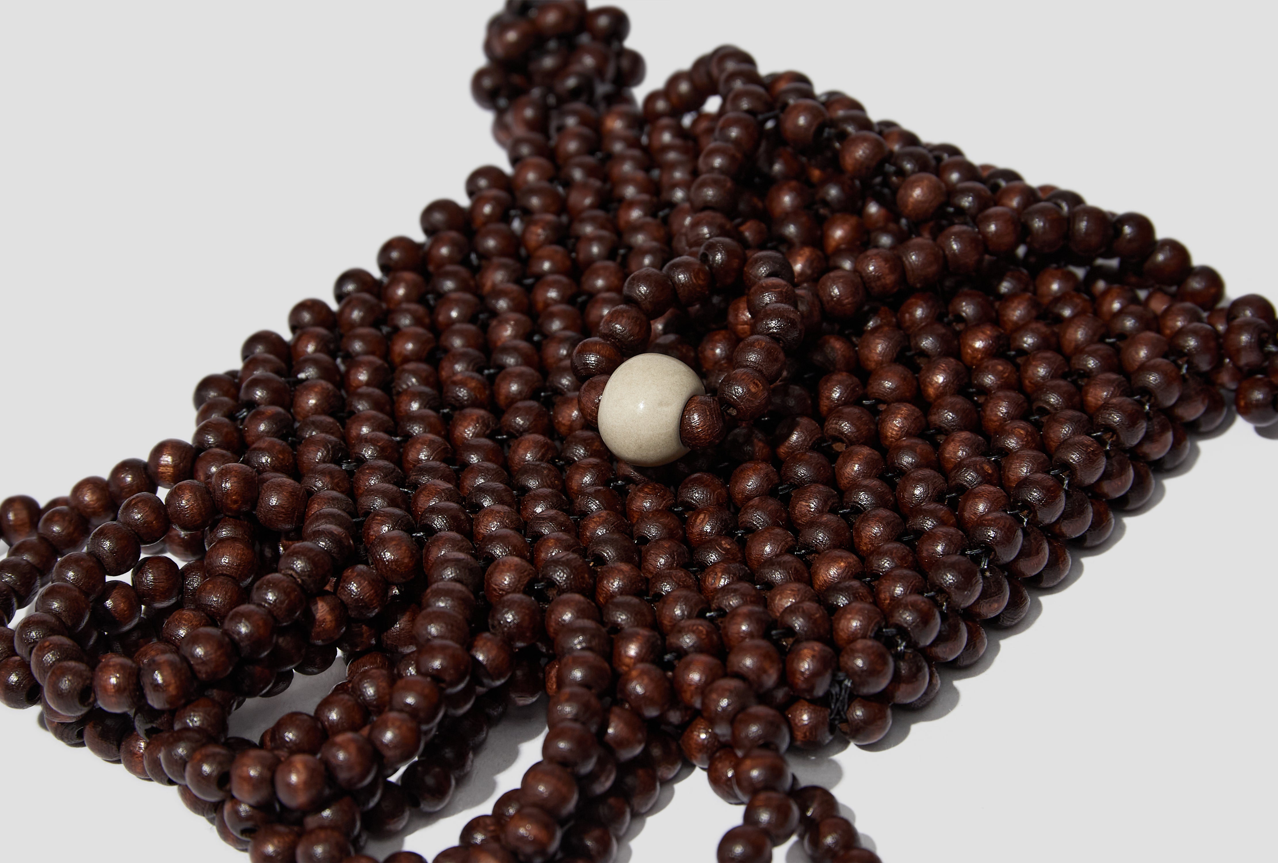 GRIGRI NECKLACE BAG - WOODEN BEADS BG0231 PL0025 Dark brown