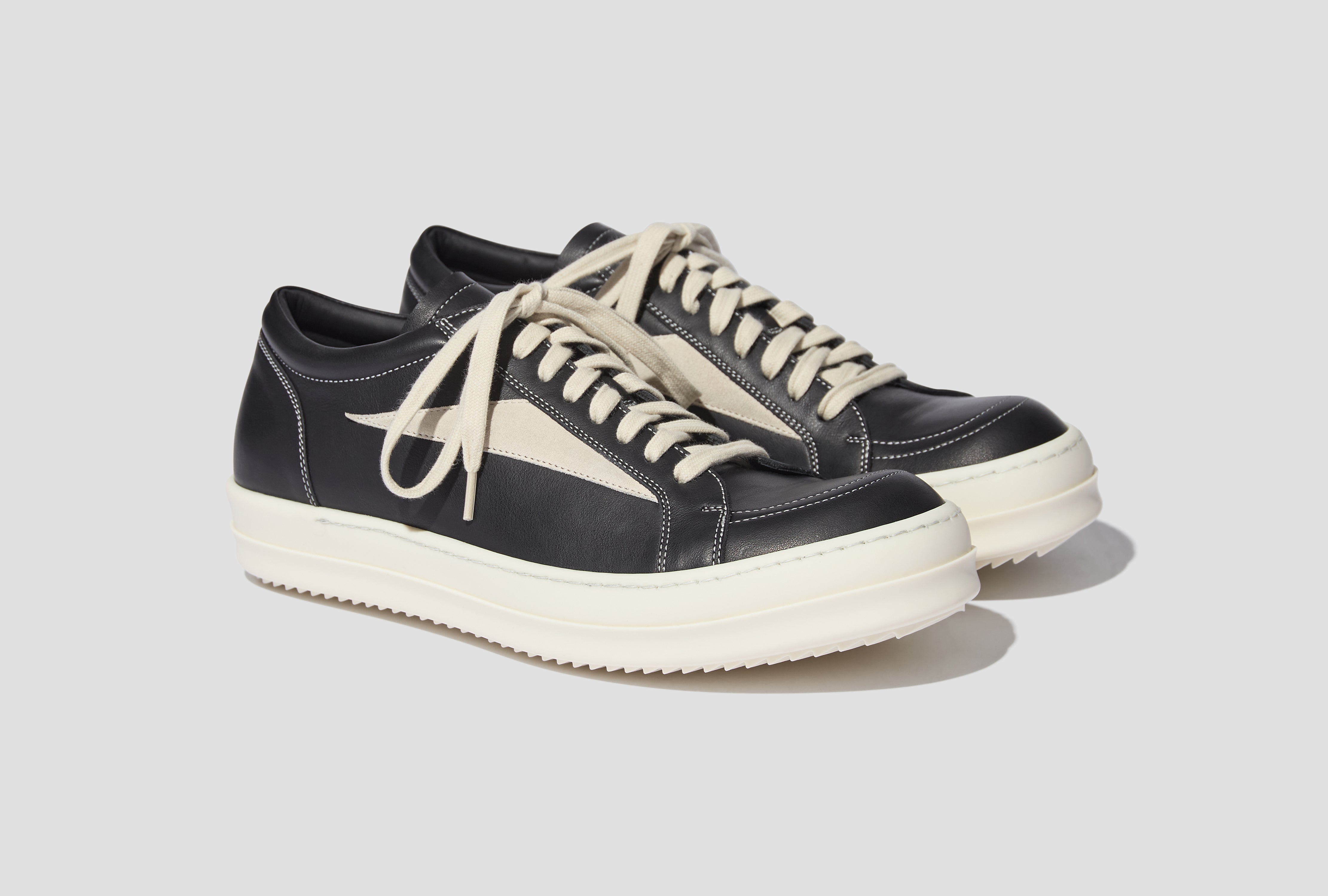 VINTAGE SNEAKS - FULL GRAIN CALF LEATHER AND SUEDE LEATHER / BLACK/MILK/MILK RU02F4897 LCOLVS