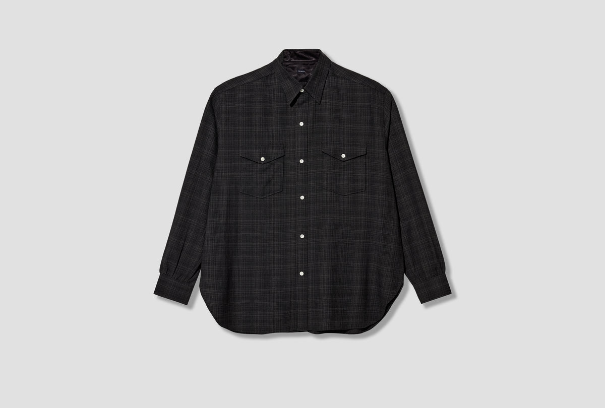 REGULAR COLLAR WOOL PLAID SHIRT S26FG058E Charcoal