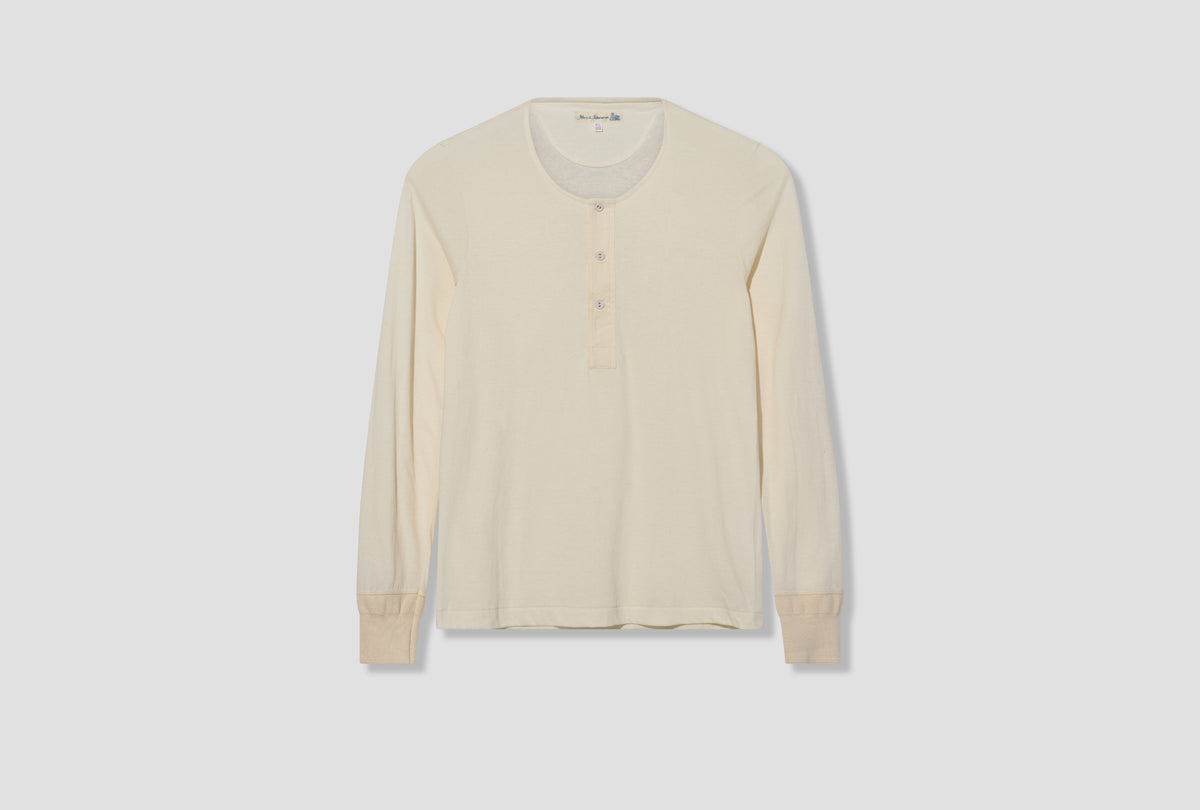 102 LOOPWHEELED MACO-IMIT LONG SLEEVE HENLEY - 4,6OZ/SQ.YD / CLASSIC FIT Off white