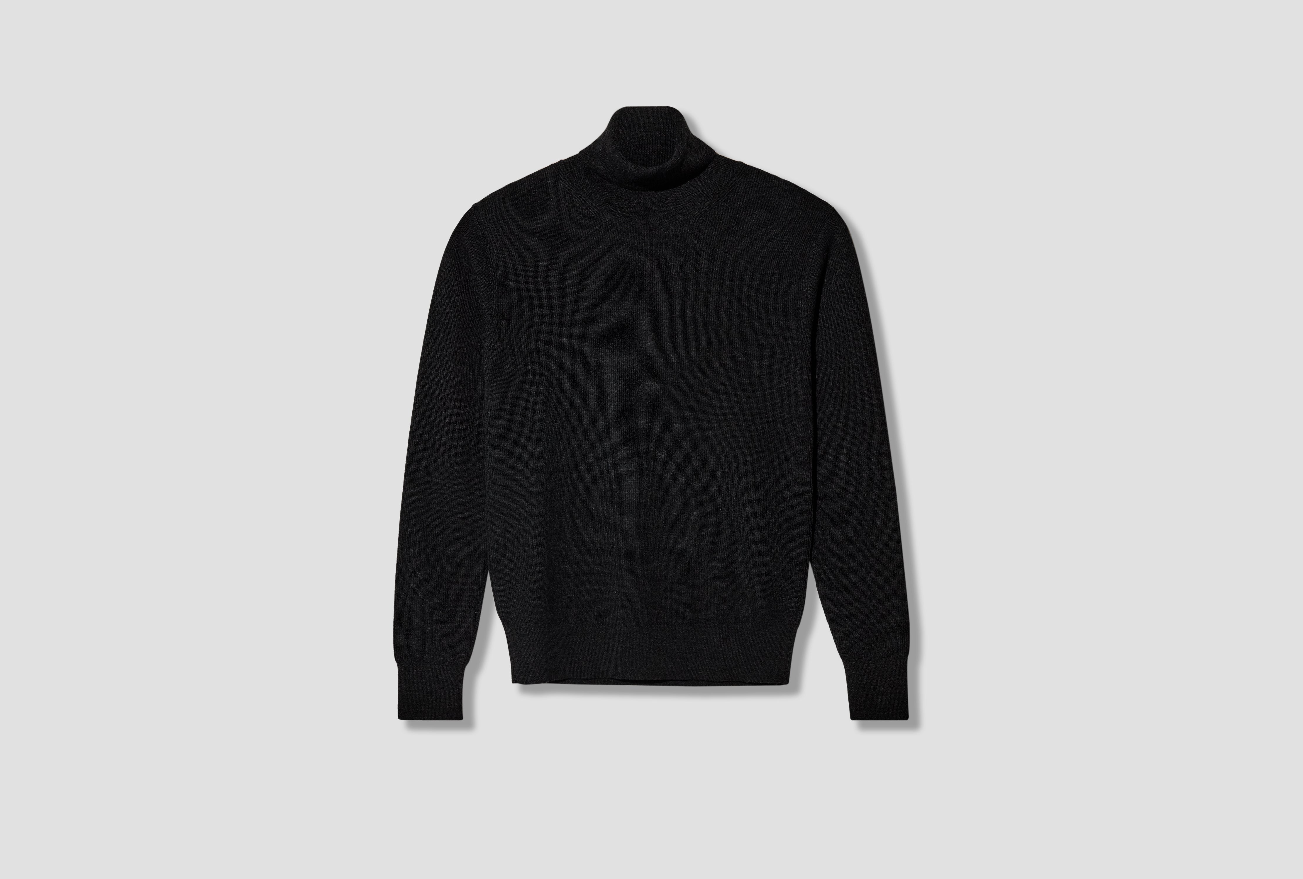 TURTLE NECK SWEATER - FINE MOULINÉ MERINO WOOL PO0048 LK1072 Black