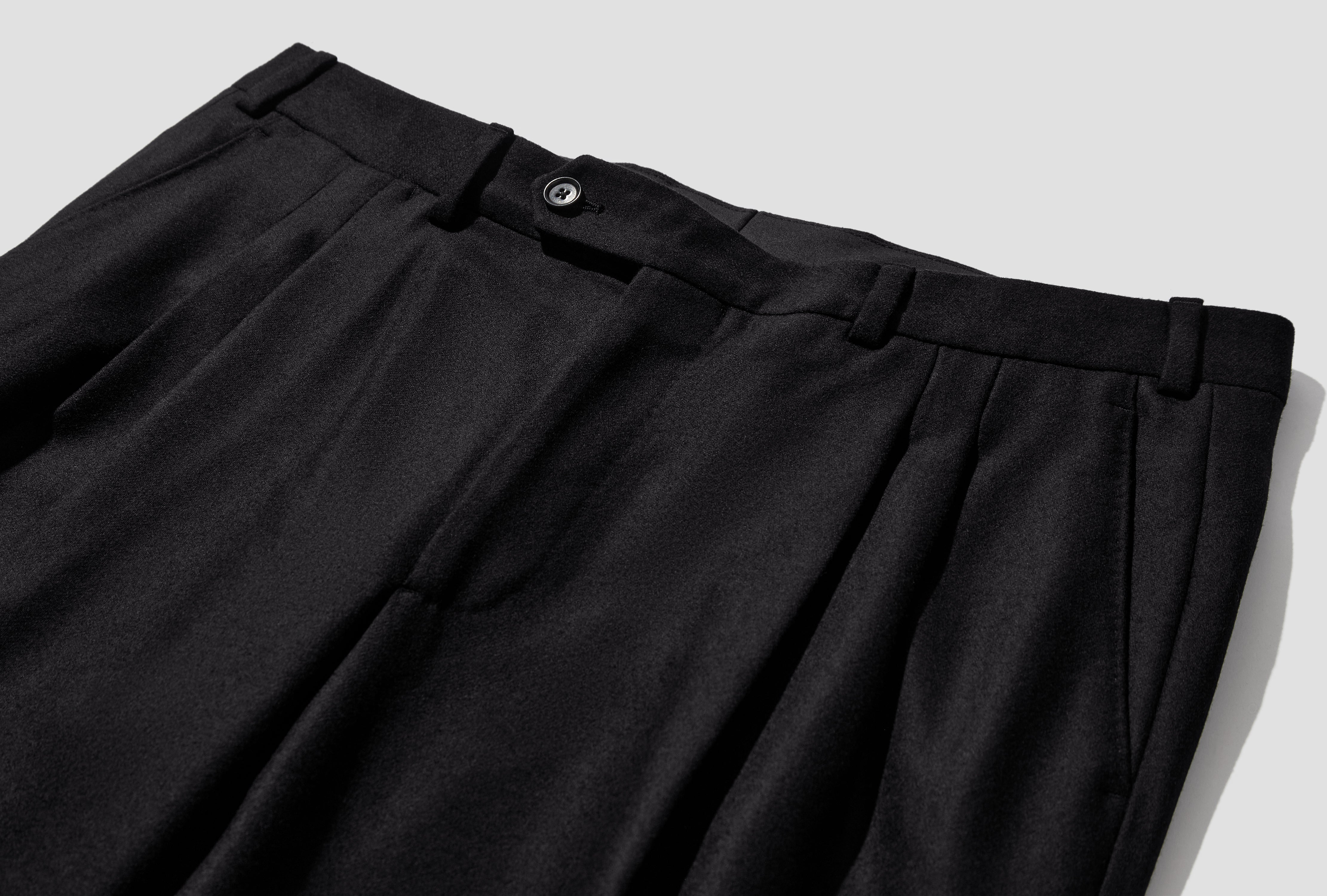 DOUBLE PLEAT FLANNEL TROUSERS CL102 Black