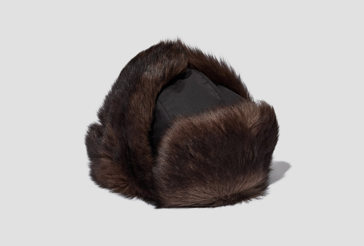 FUZZY CHAPKA - SHEARLING LAMB LEATHER HW0003 LL0284 Dark brown