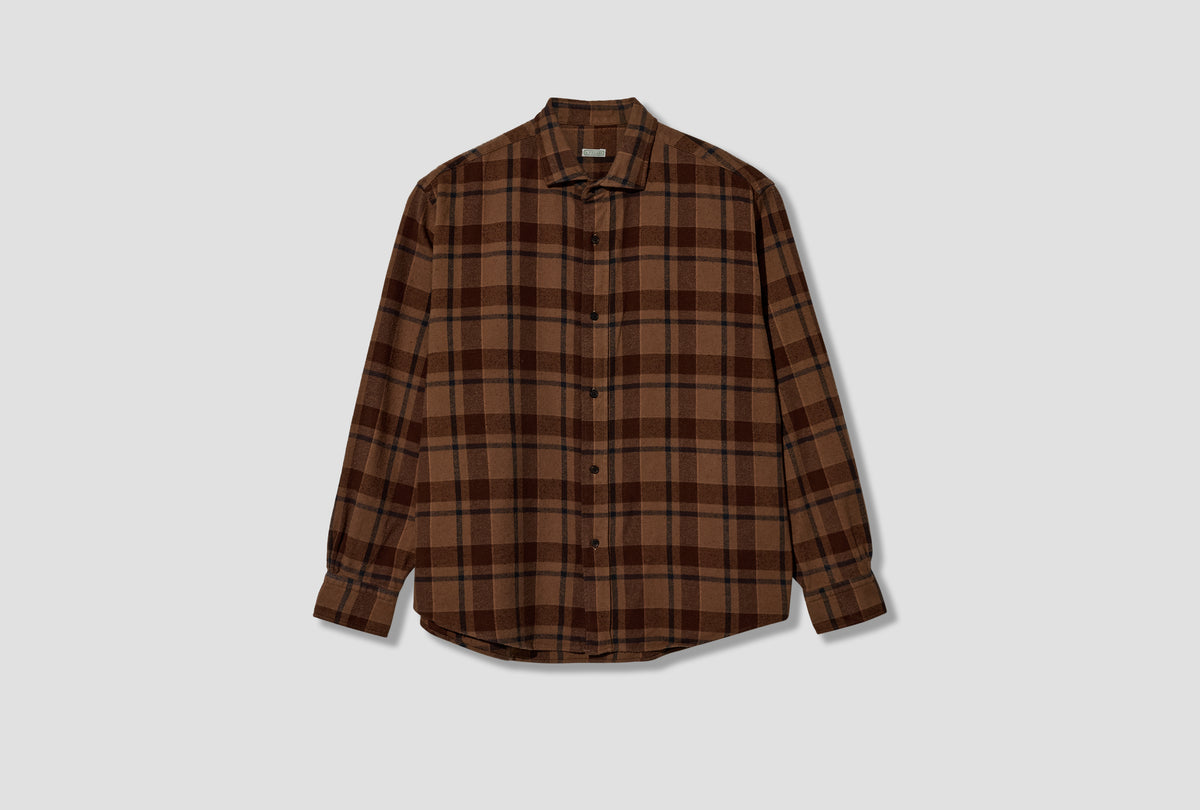 VINTAGE COTTON SILK NEP TWILL CHECK SHIRTS 26AAP-02-07 Brown