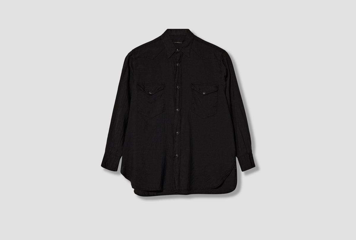 GARMENT-DYED SILK WESTERN SHIRT D01-02006 Black