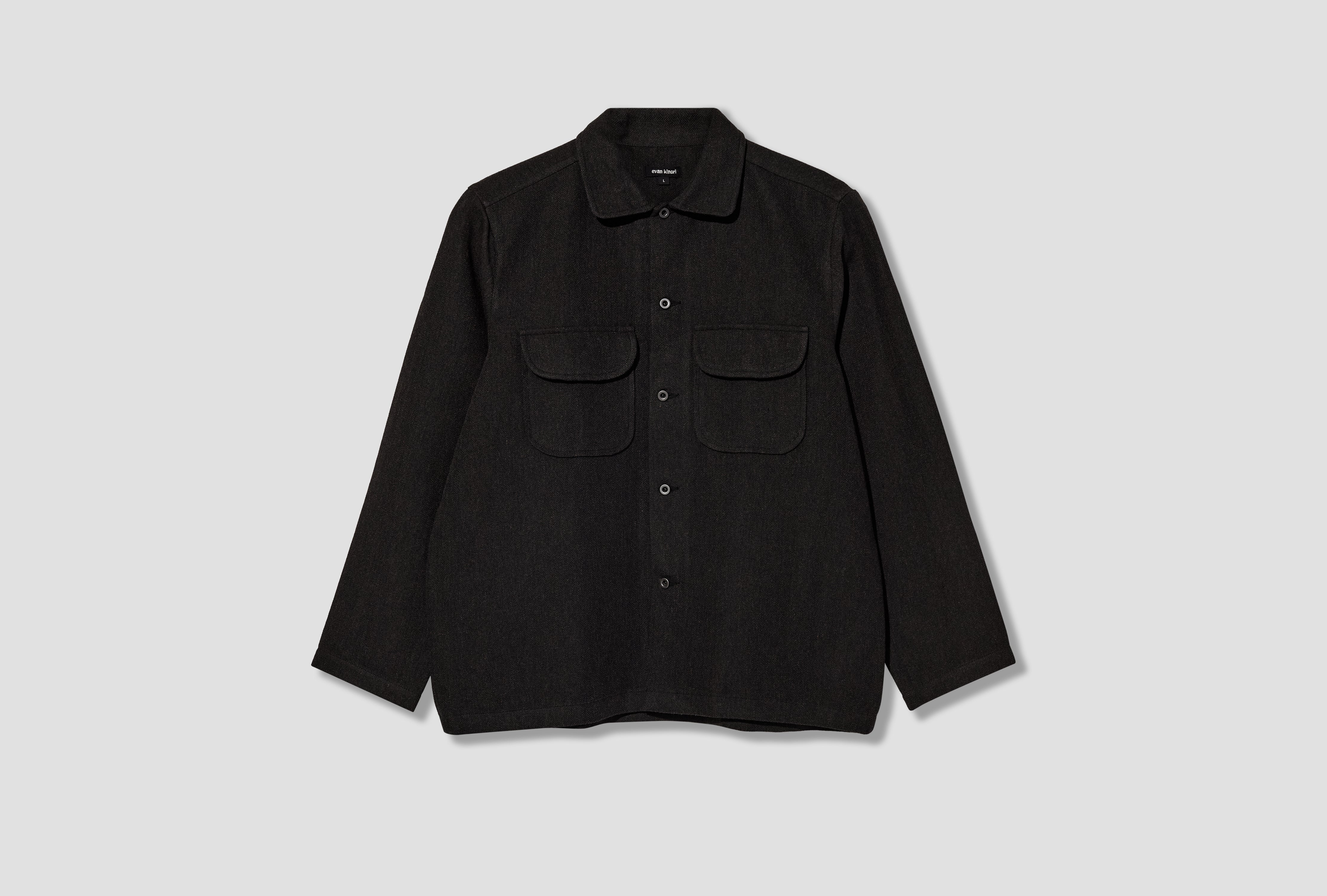 FIELD SHIRT - WOOL/LINEN HERRINGBONE / BLACK/BROWN