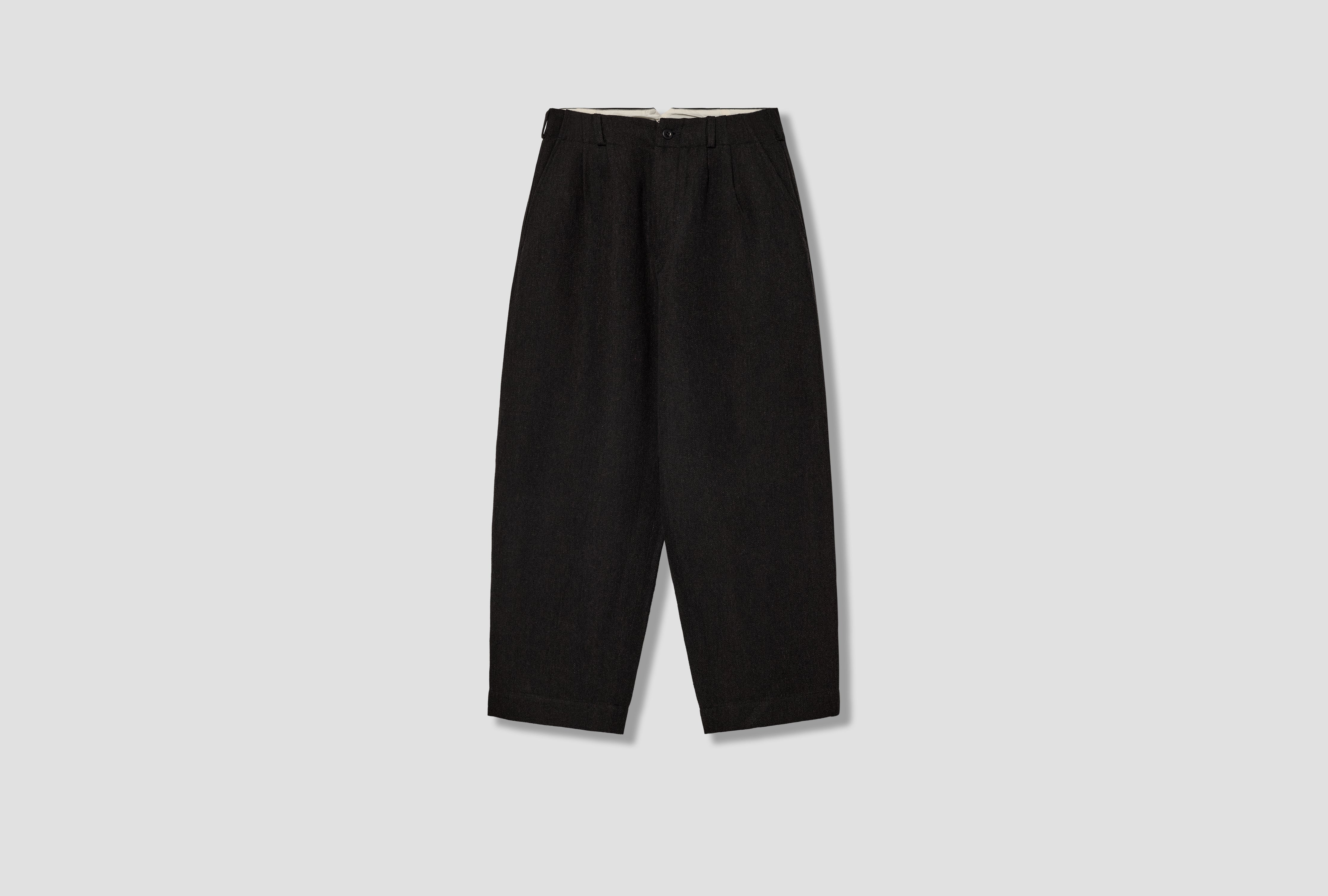 TWO PLEAT PANT - WOOL/LINEN HERRINGBONE / BLACK/BROWN