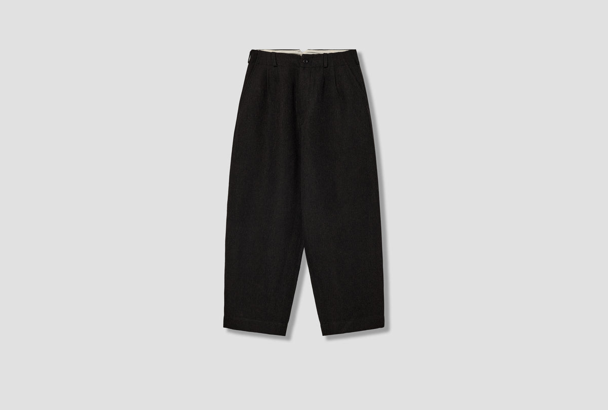 TWO PLEAT PANT - WOOL/LINEN HERRINGBONE / BLACK/BROWN