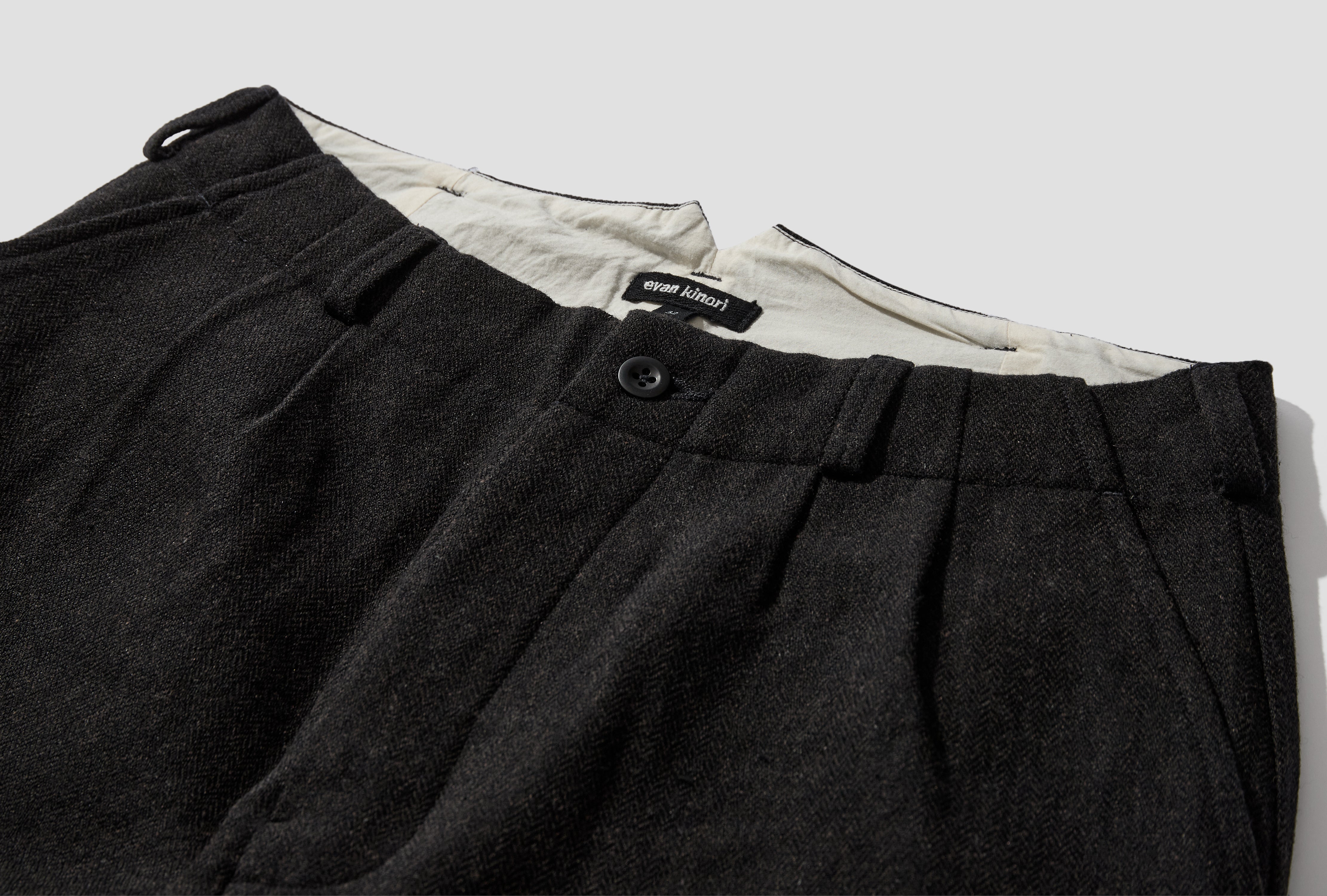 TWO PLEAT PANT - WOOL/LINEN HERRINGBONE / BLACK/BROWN