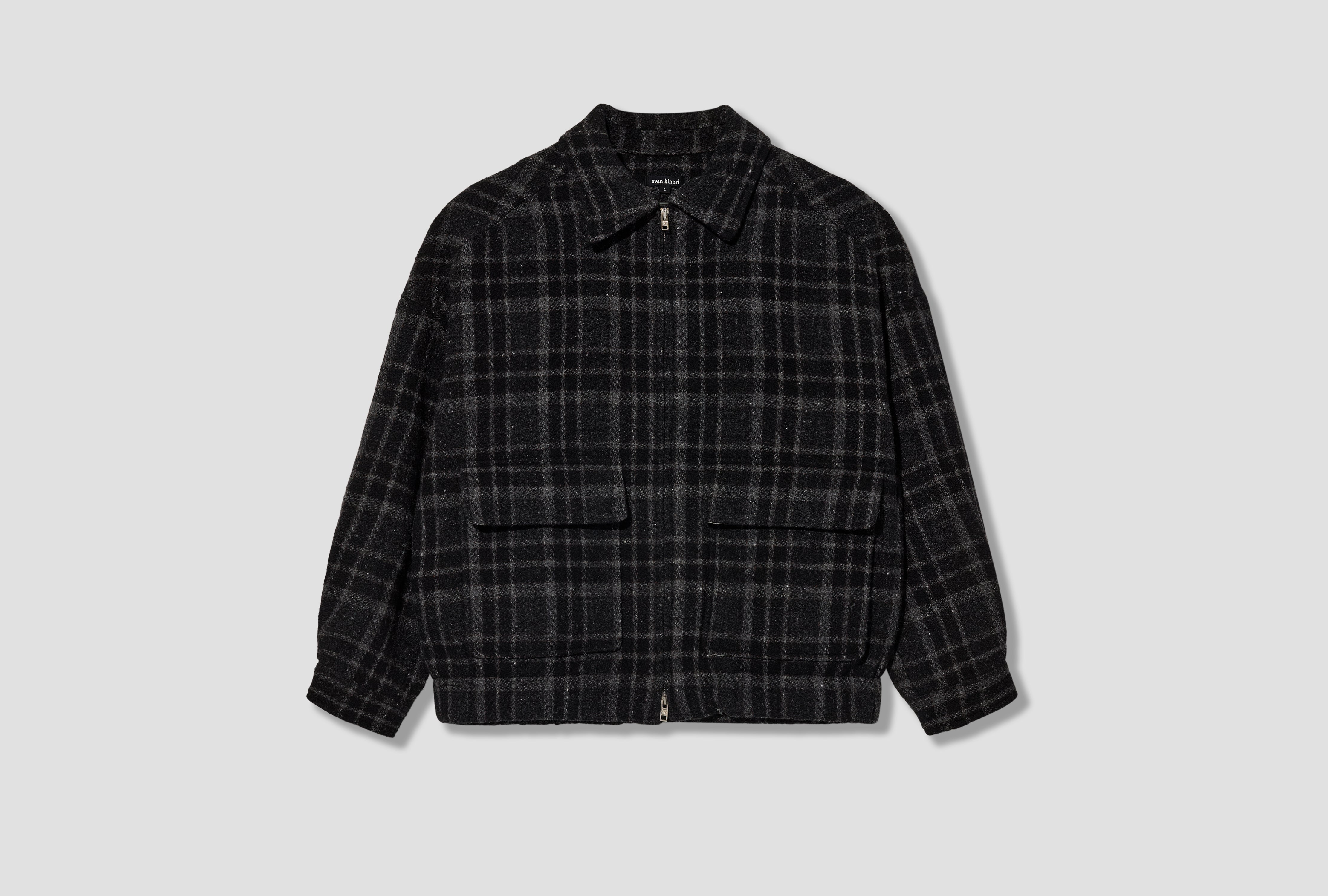 ZIP JACKET TWO - WOOL TWEED CHECK / BLACK/GREY
