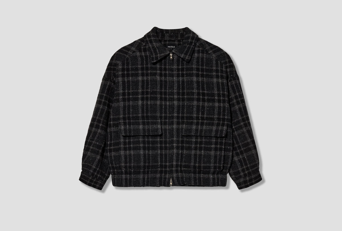 ZIP JACKET TWO - WOOL TWEED CHECK / BLACK/GREY