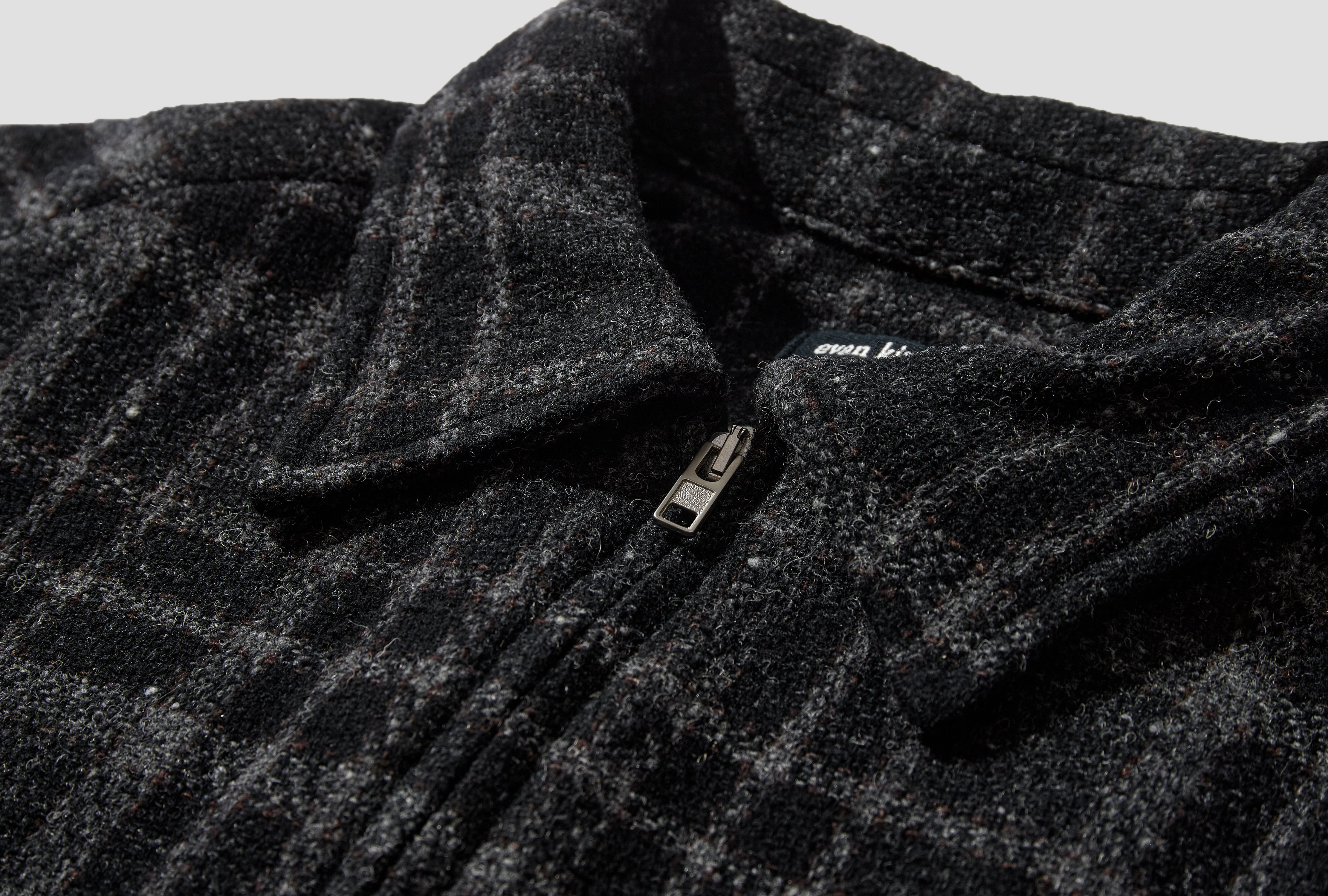 ZIP JACKET TWO - WOOL TWEED CHECK / BLACK/GREY