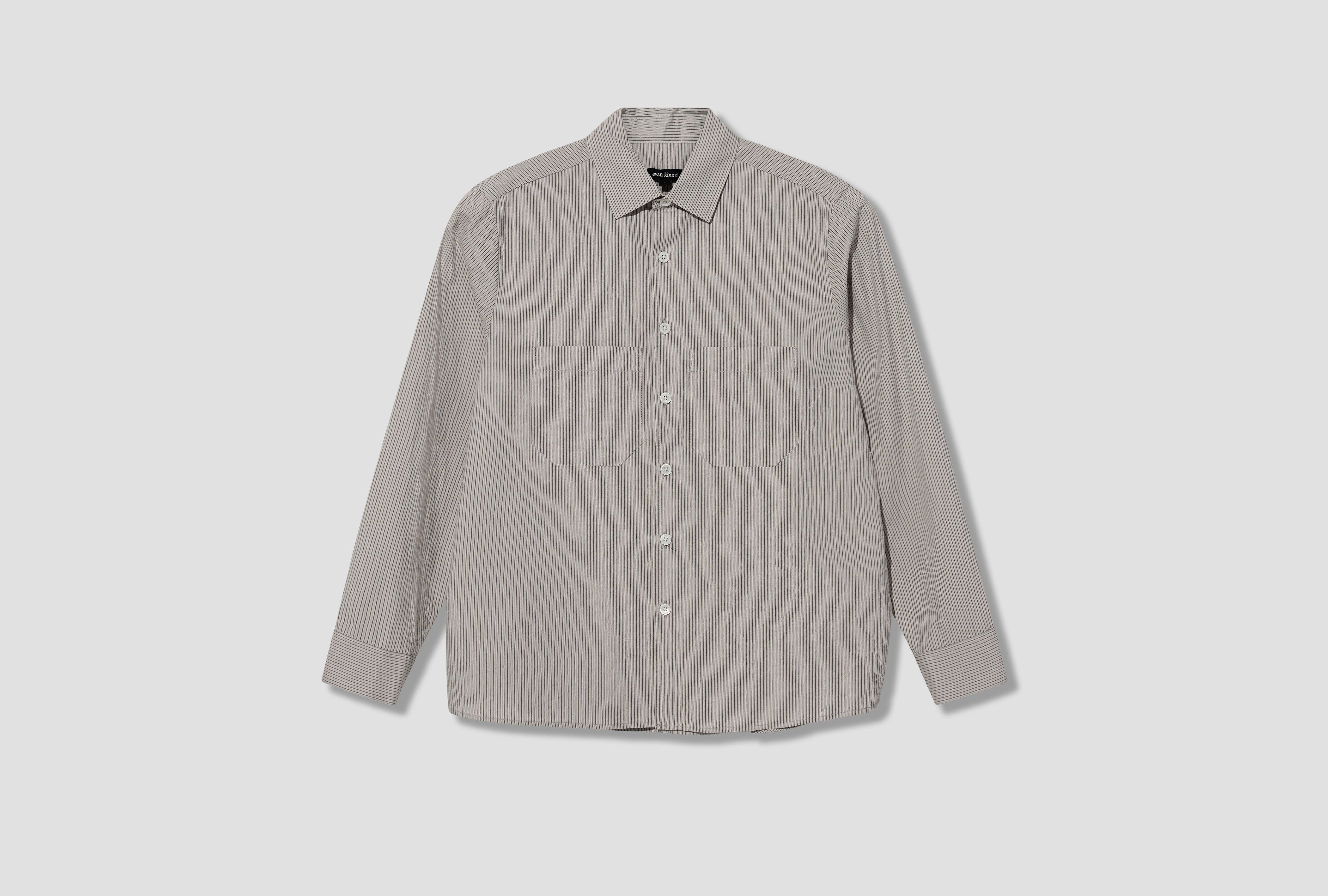 TWO POCKET SHIRT - ORGANIC COTTON STRIPE / LIGHT GREY/BLACK