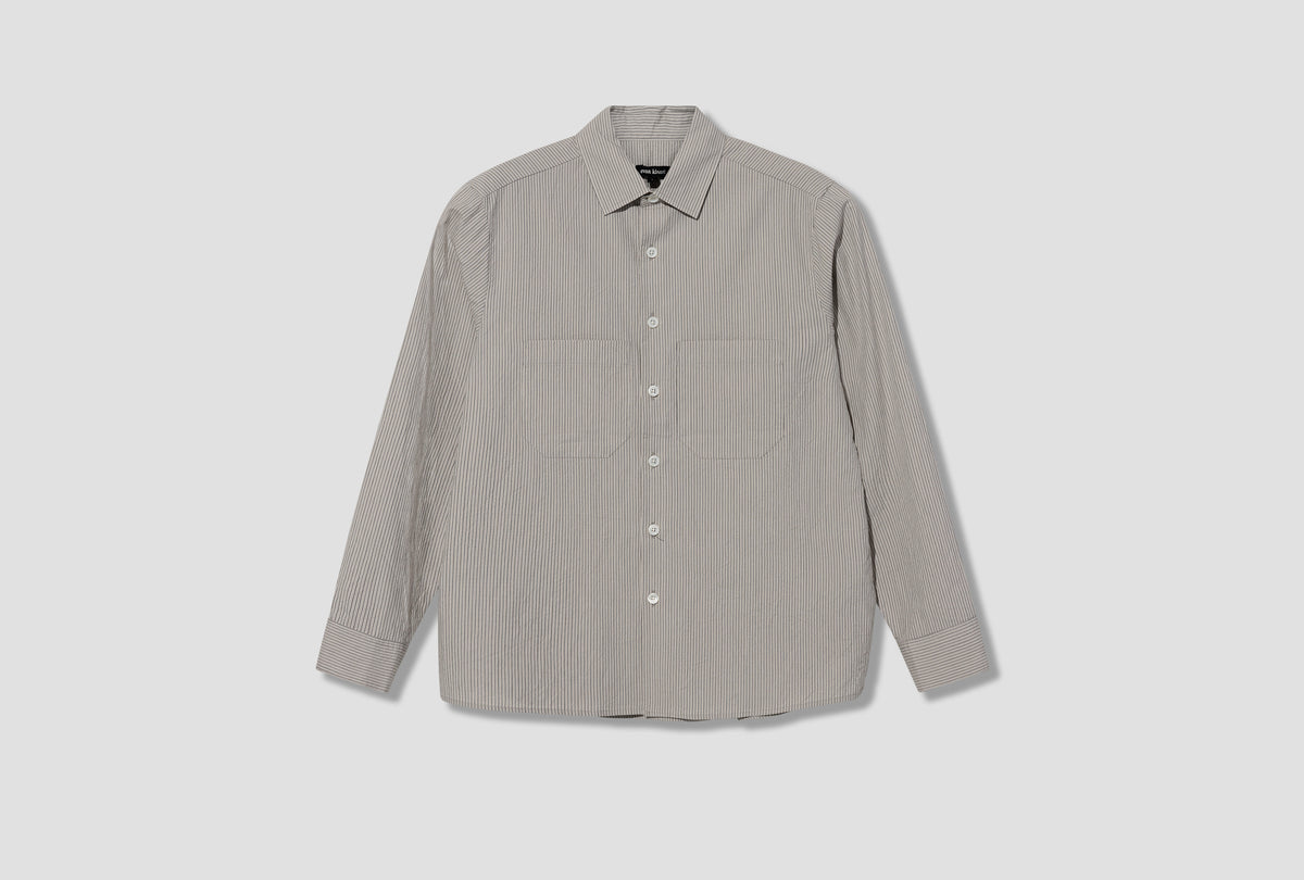 TWO POCKET SHIRT - ORGANIC COTTON STRIPE / LIGHT GREY/BLACK