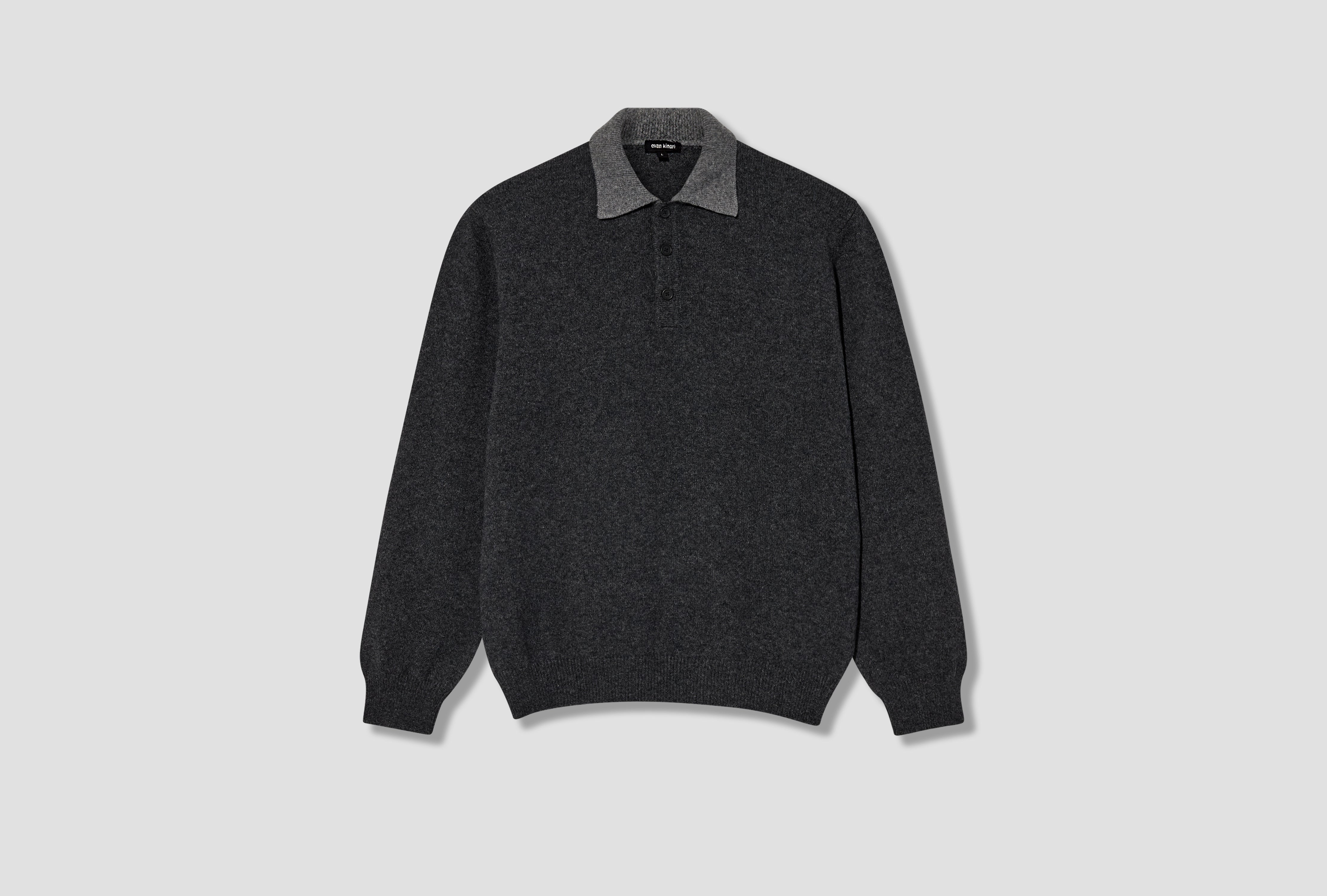 KNIT POLO - YAK WOOL / CHARCOAL/LIGHT GREY