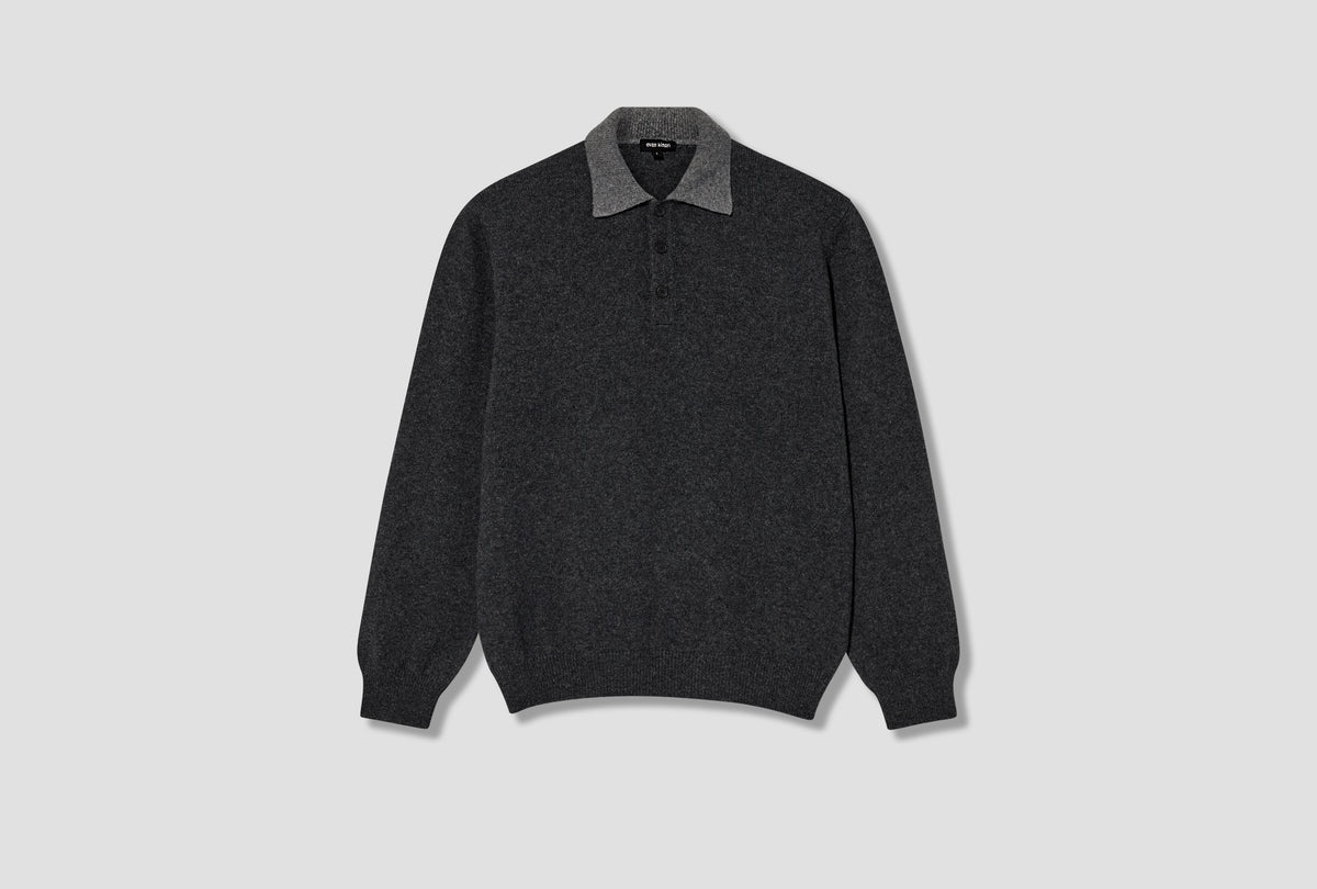 KNIT POLO - YAK WOOL / CHARCOAL/LIGHT GREY