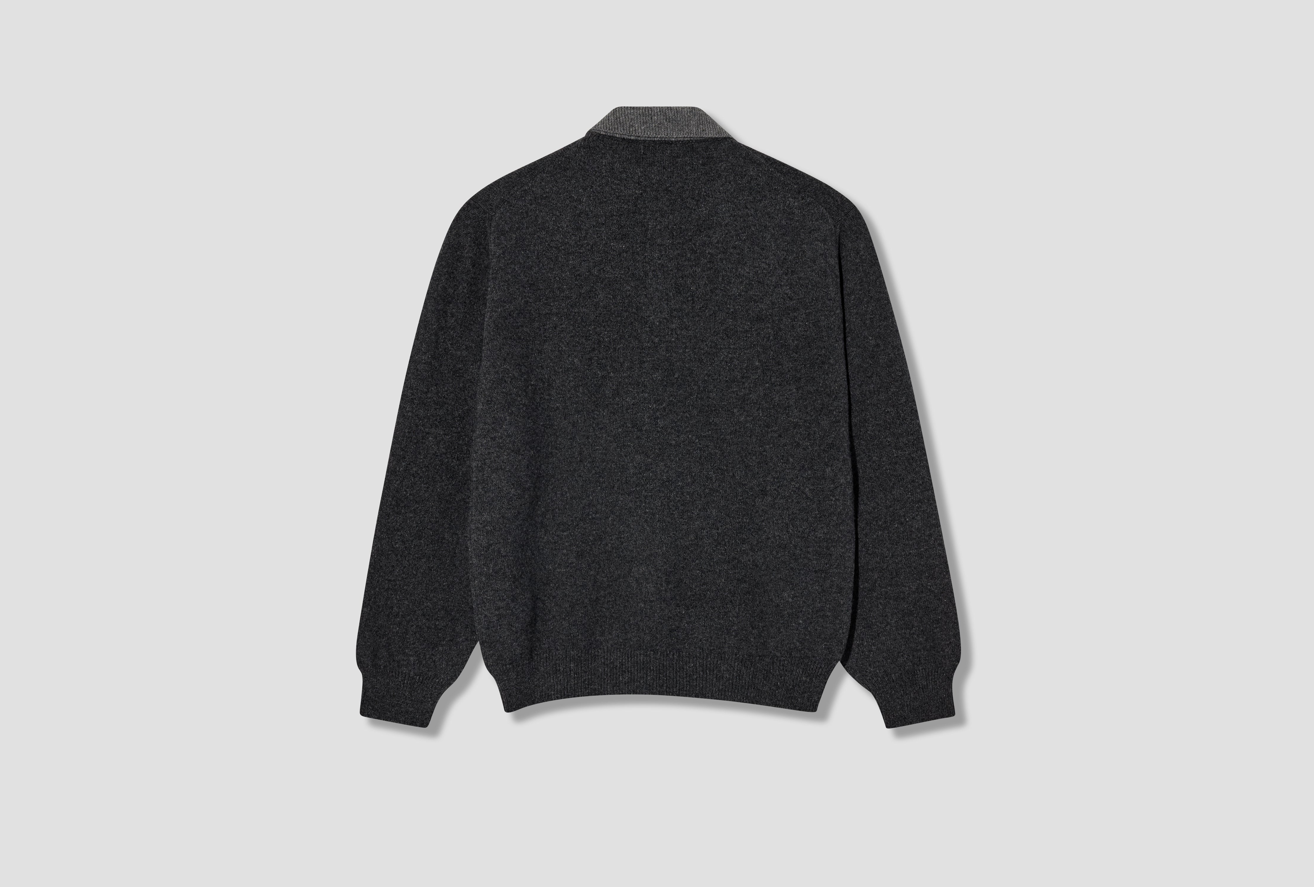 KNIT POLO - YAK WOOL / CHARCOAL/LIGHT GREY