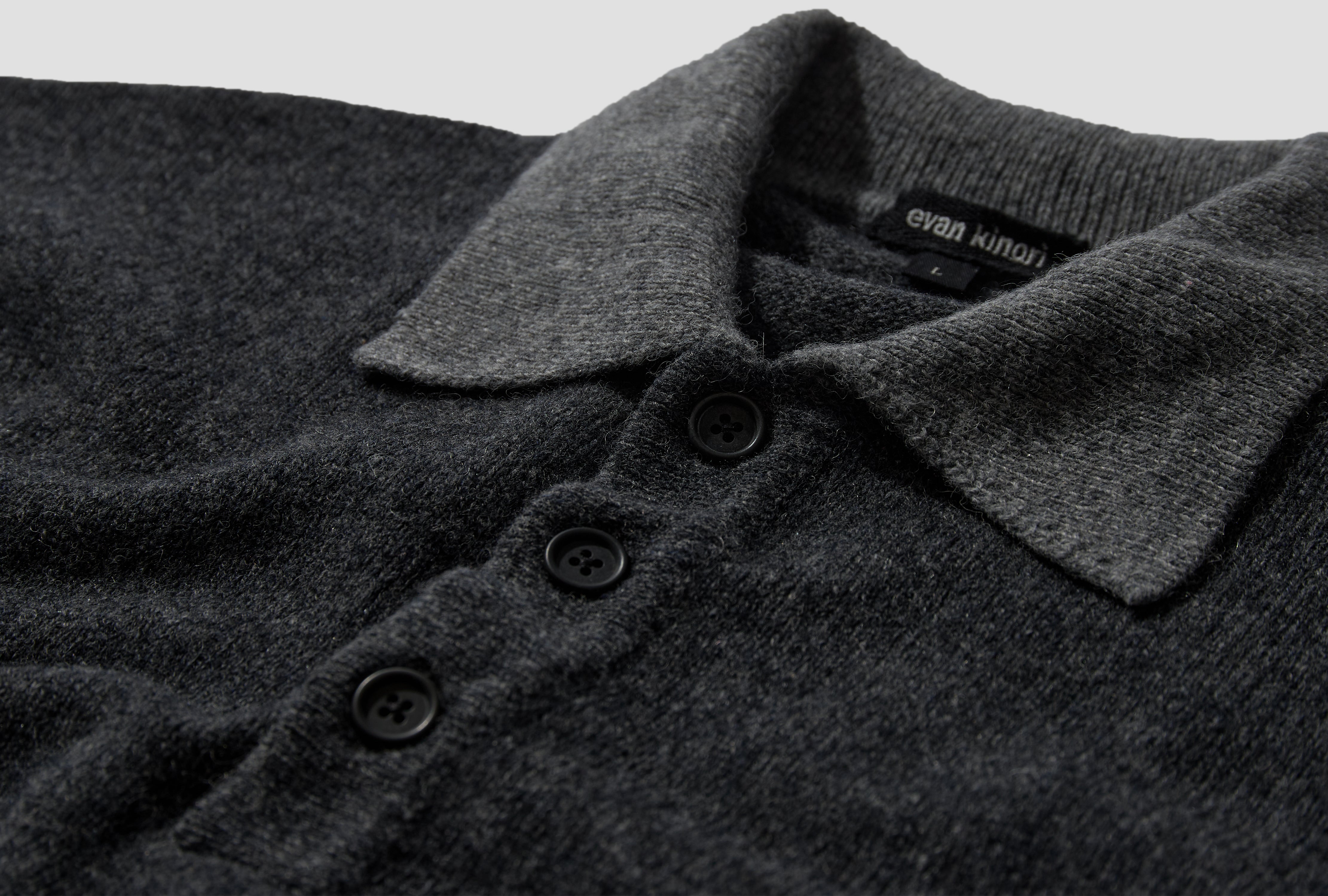 KNIT POLO - YAK WOOL / CHARCOAL/LIGHT GREY