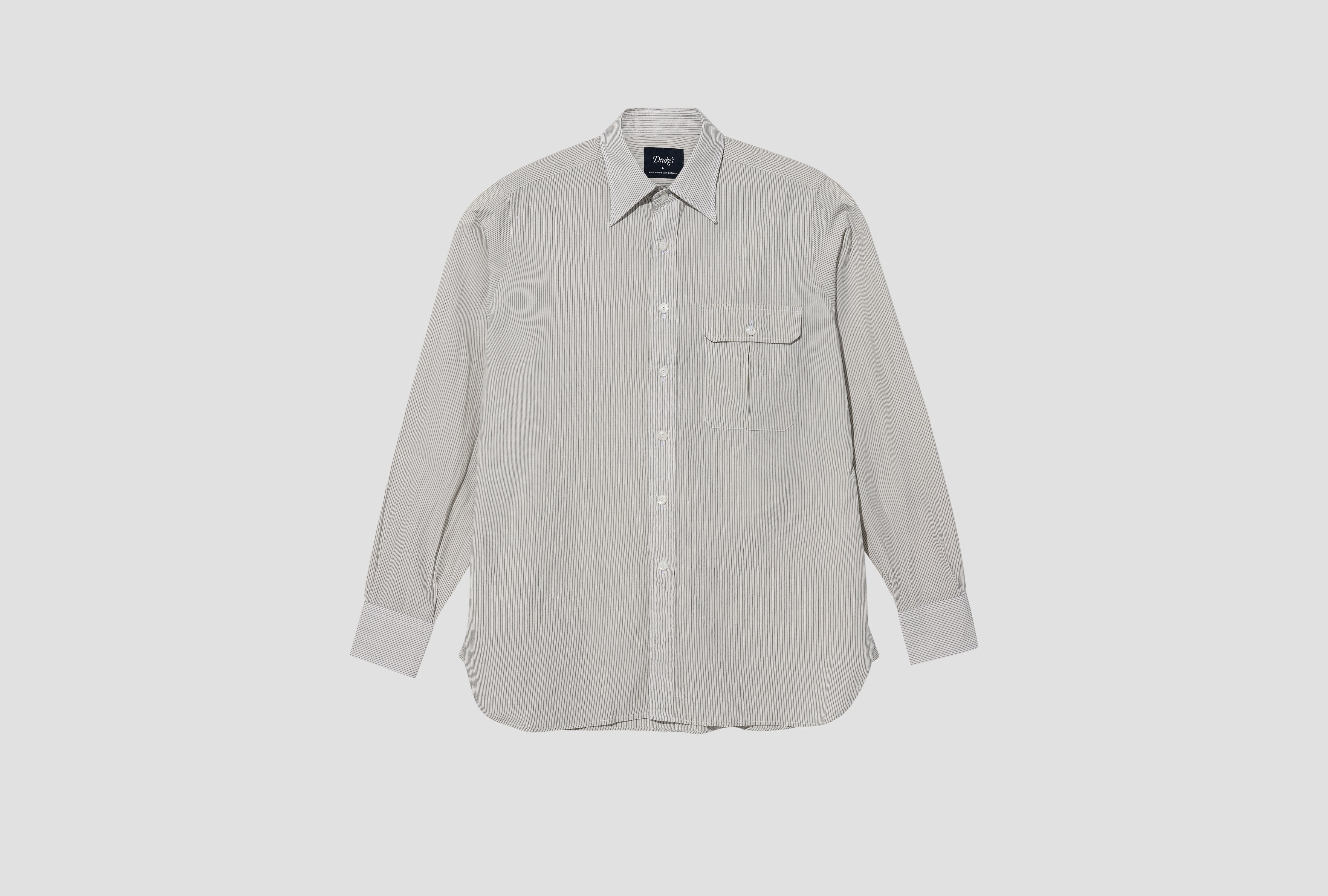 LONG POINT ONE-POCKET PINSTRIPE SHIRT DR2A4Q 26709-01 White