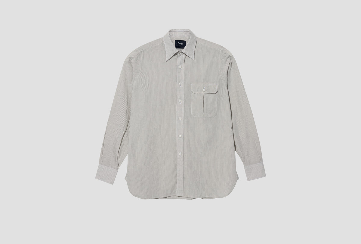LONG POINT ONE-POCKET PINSTRIPE SHIRT DR2A4Q 26709-01 White