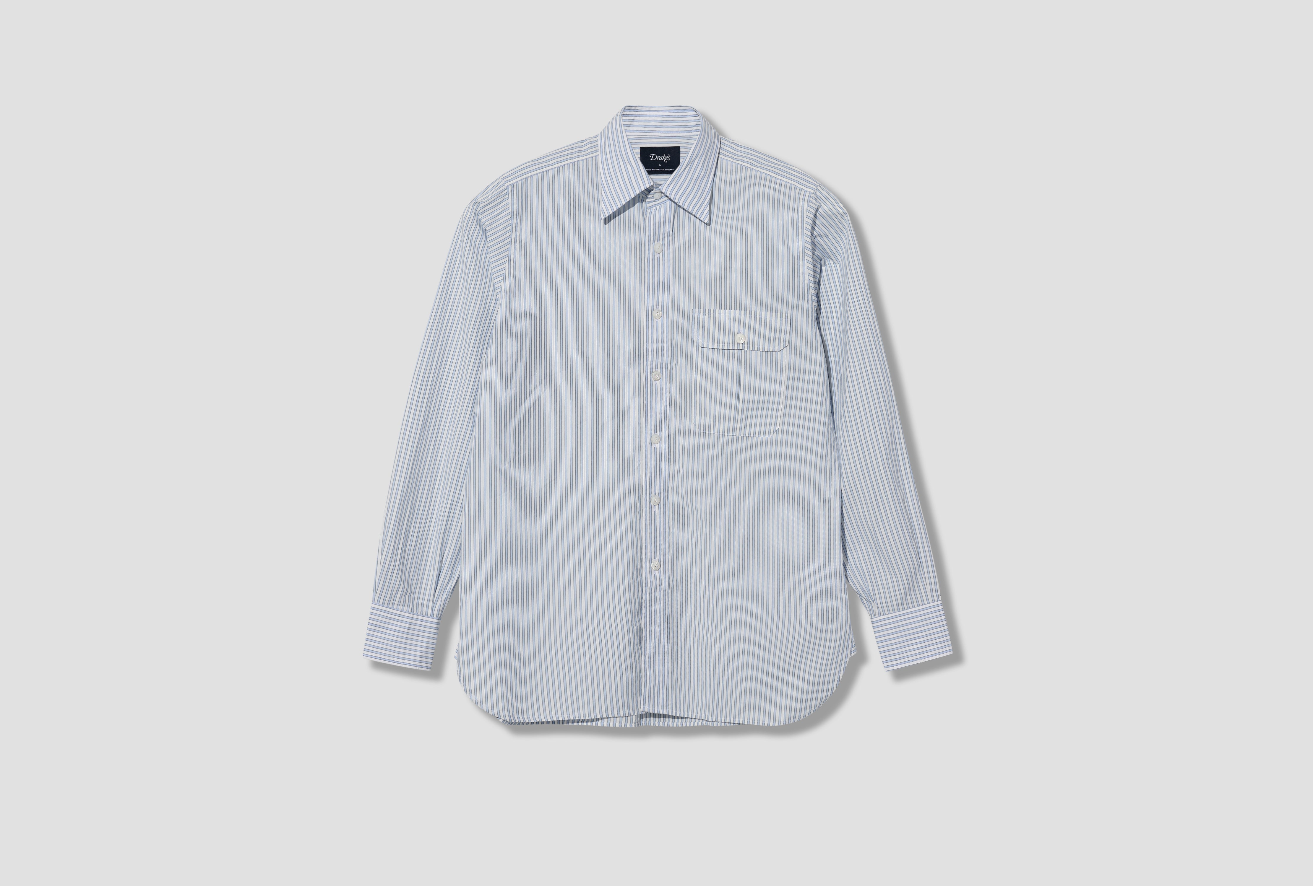 LONG POINT ONE-POCKET STRIPE SHIRT DR2A4Q 26645-01 White