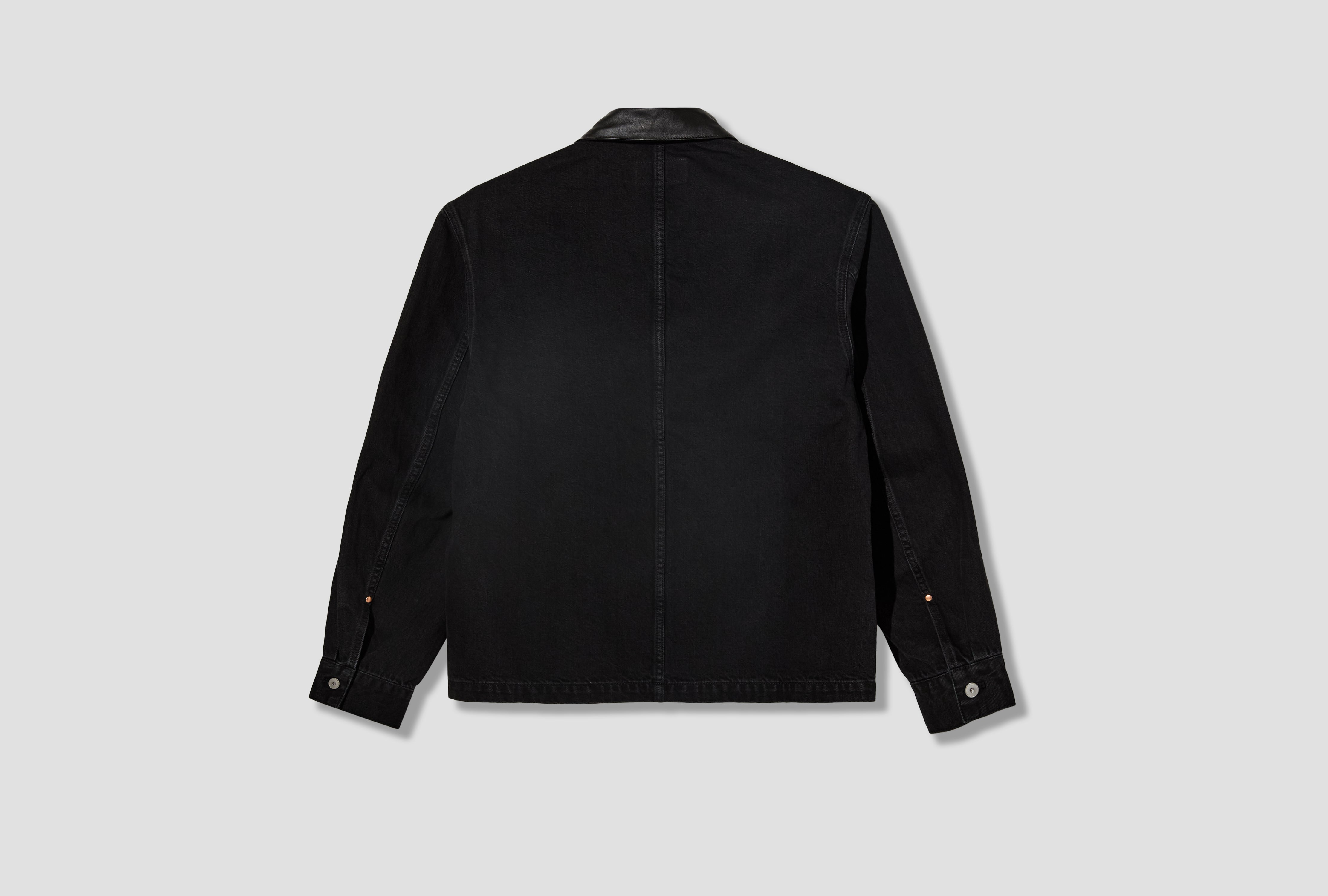 WORKWEAR OVERSHIRT WITH LEATHER COLLAR - BLACK SELVEDGE DENIM SH1310 LD1075 Black