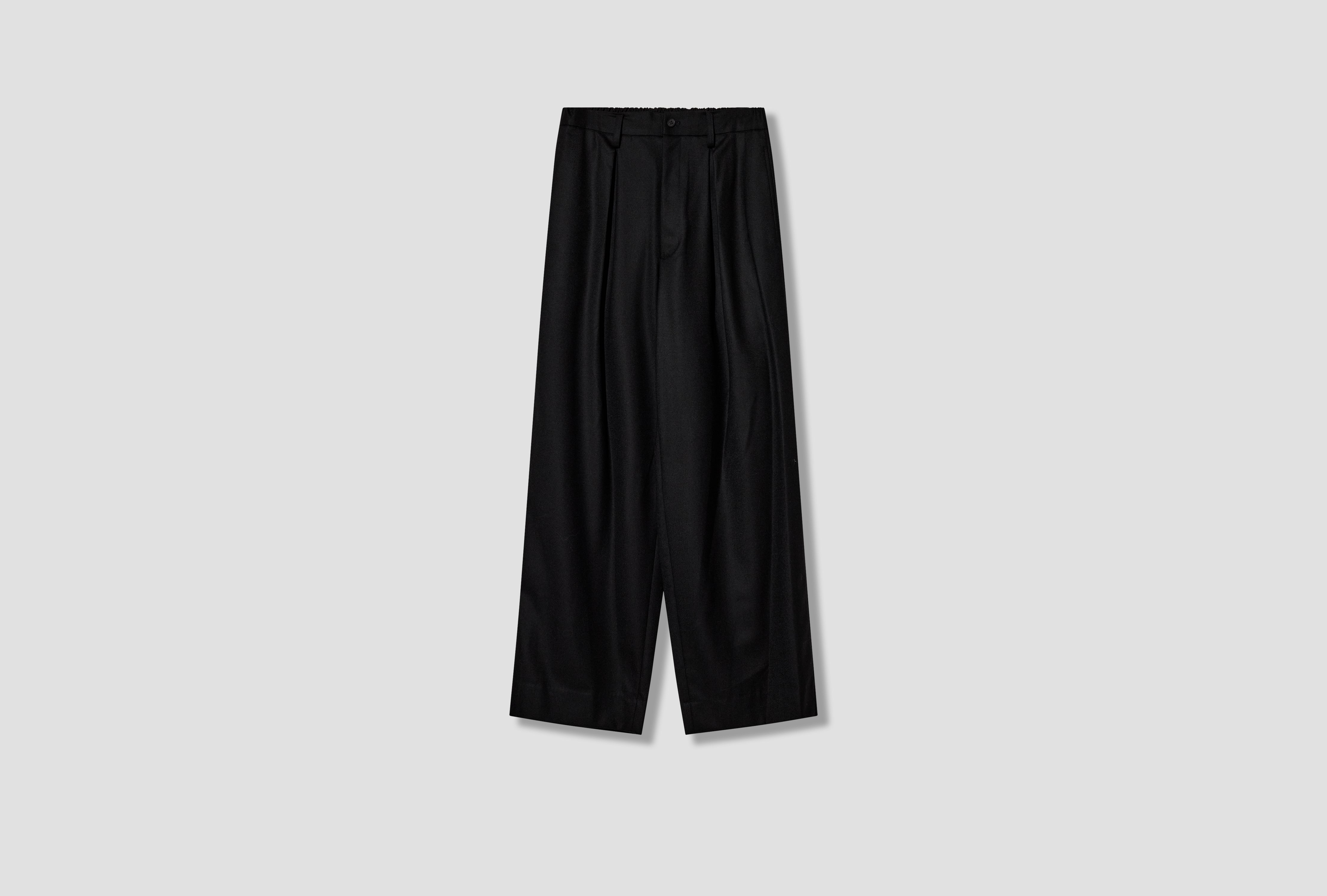 WOOL FLANNEL EASY WIDE TROUSERS ST.1609 Black