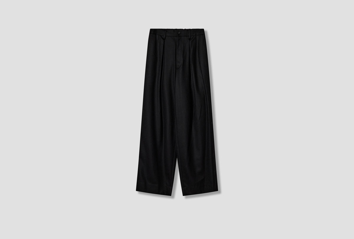 WOOL FLANNEL EASY WIDE TROUSERS ST.1609 Black