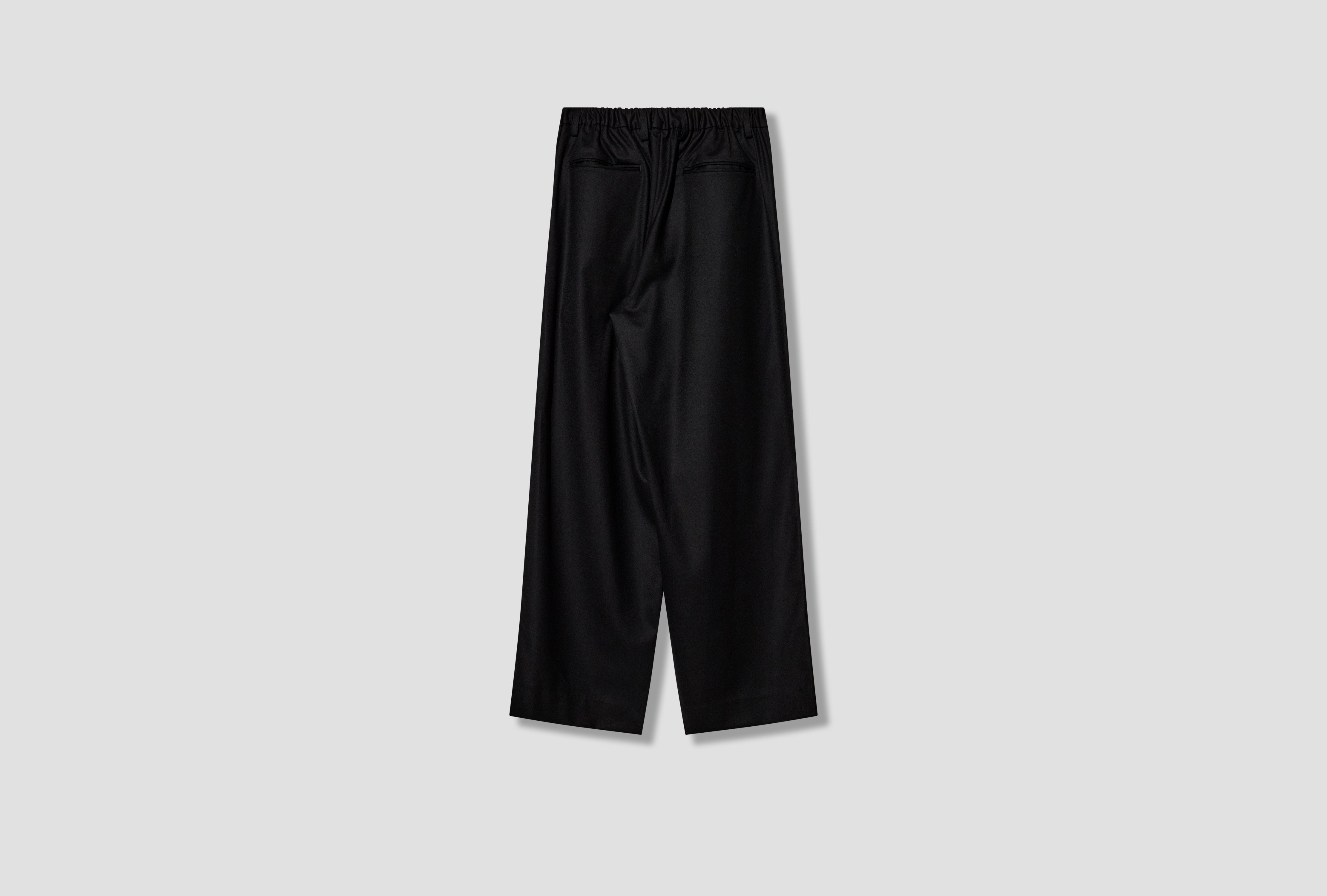WOOL FLANNEL EASY WIDE TROUSERS ST.1609 Black