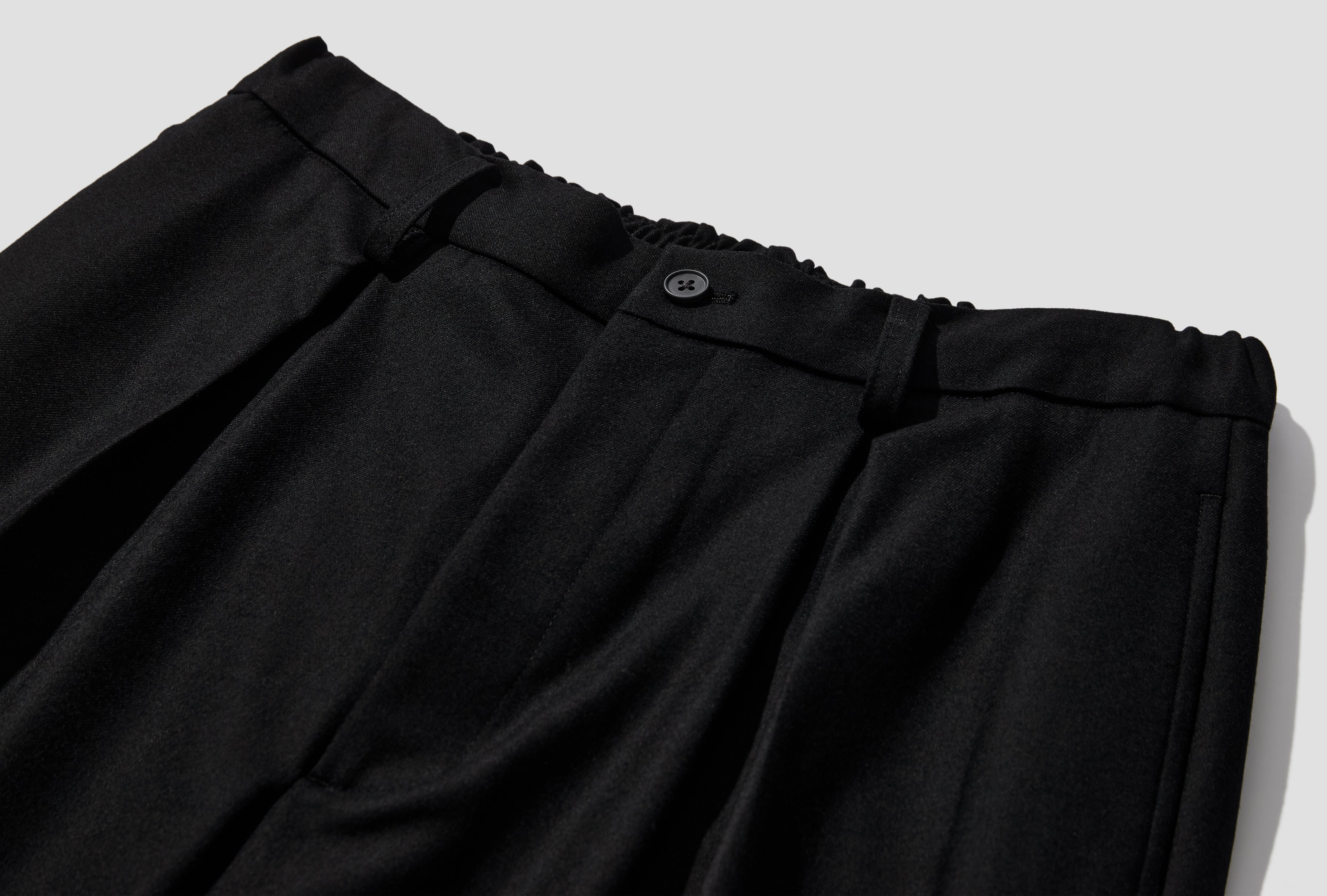 WOOL FLANNEL EASY WIDE TROUSERS ST.1609 Black