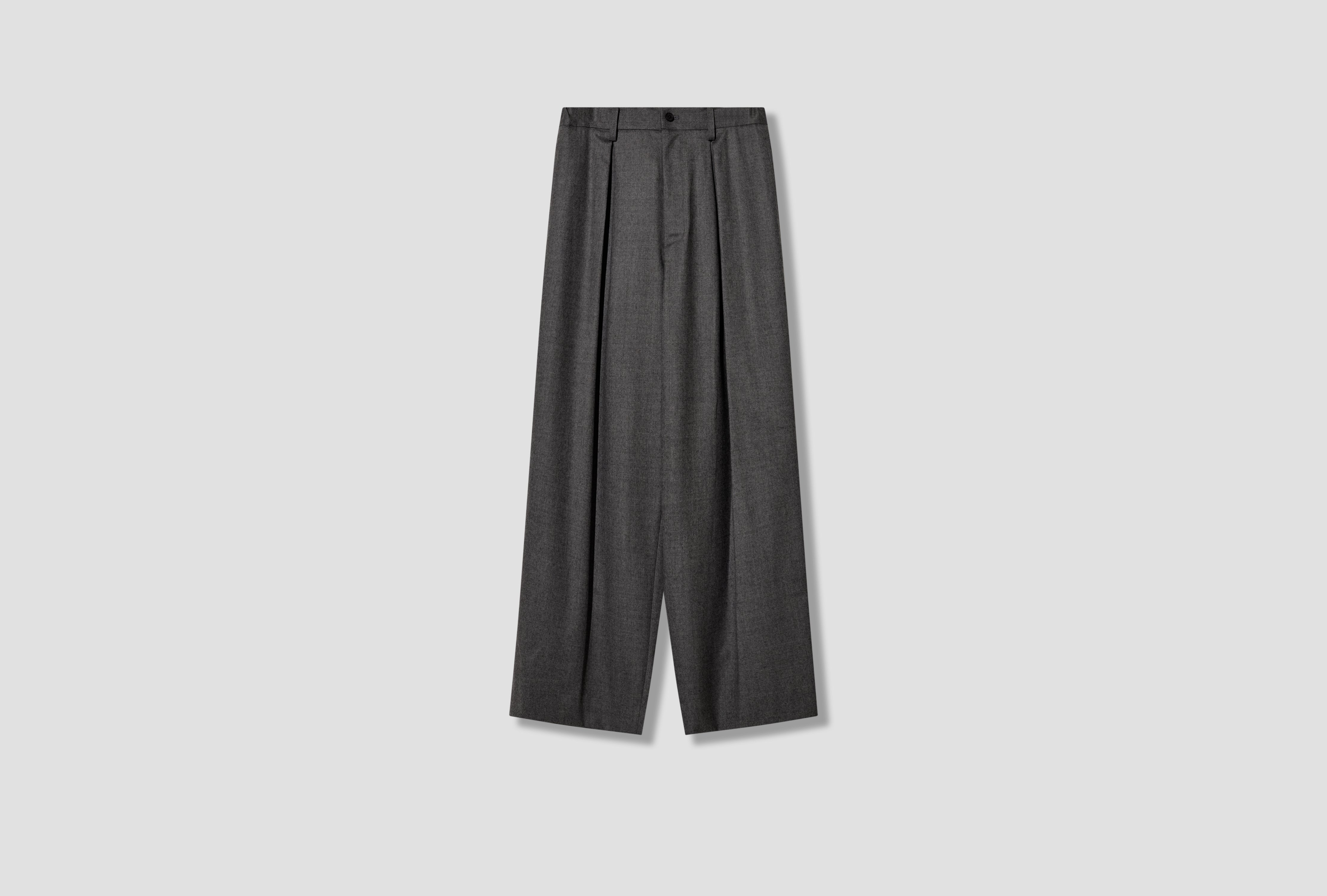 WOOL FLANNEL EASY WIDE TROUSERS ST.1609 Grey