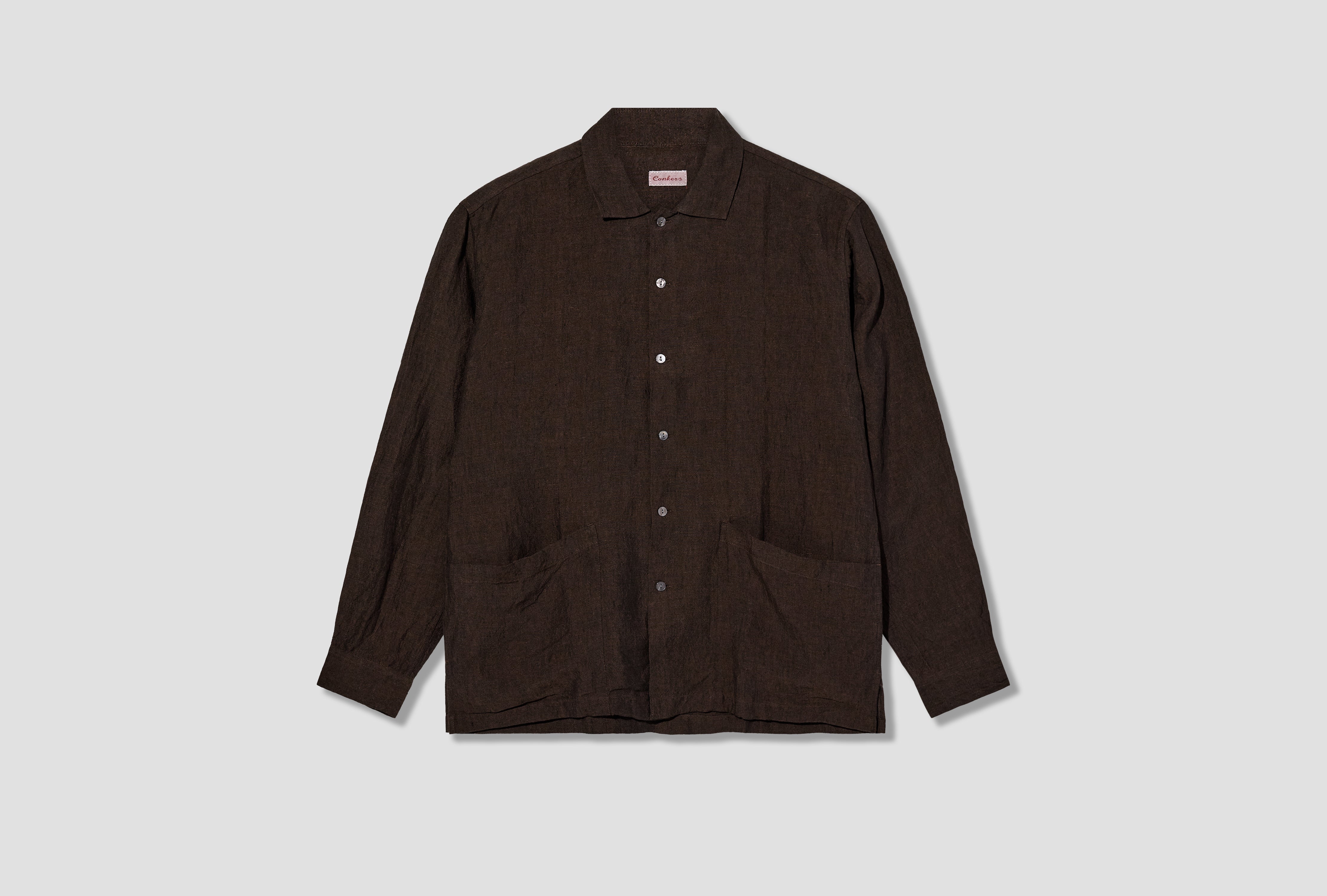 MARTYN SHIRT - LINEN CROSSWEAVE / BROWN & BLACK AW-026-006