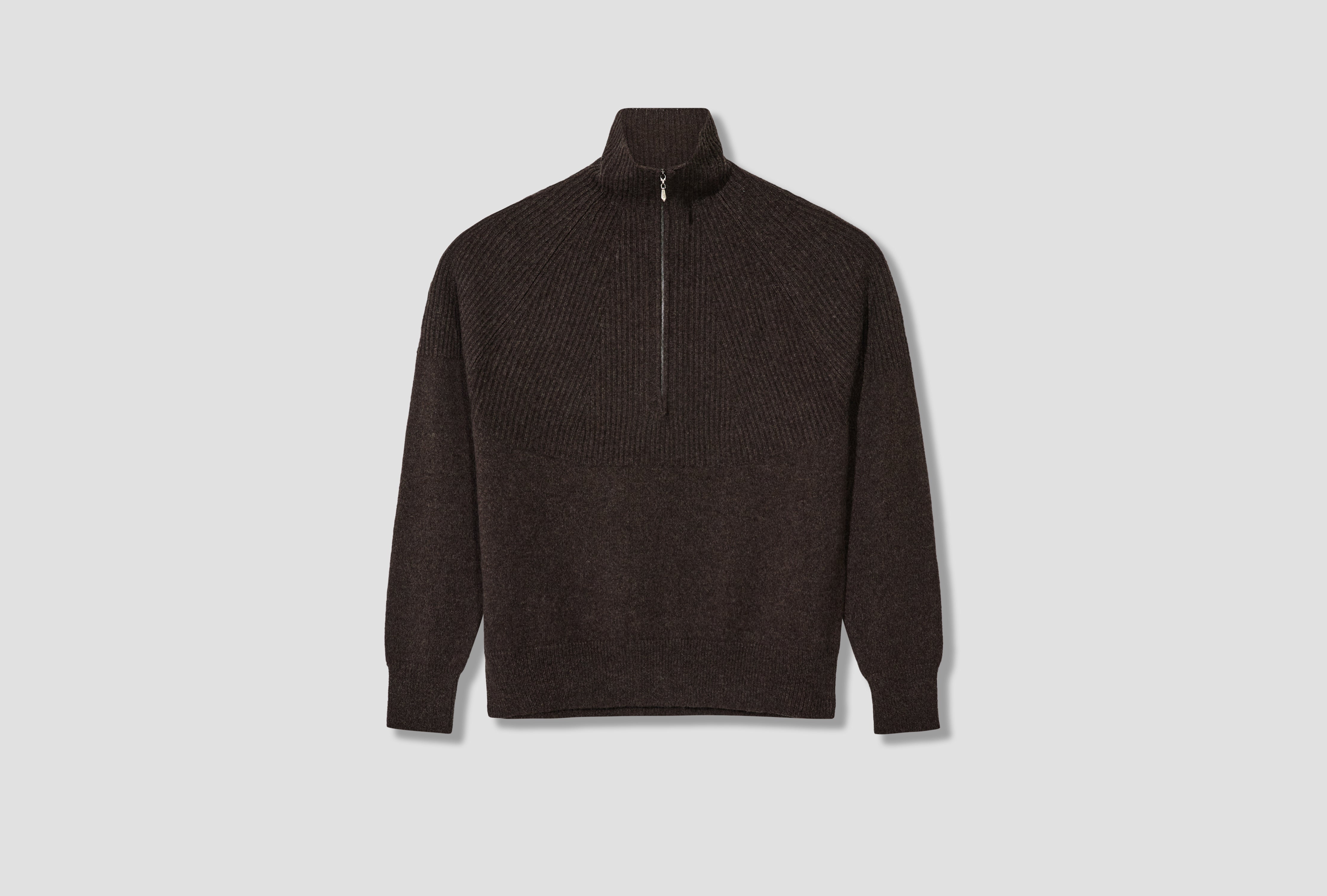 BASHO - CASHMERE WOOL FELTED HALF ZIP NN-2103K18 Brown