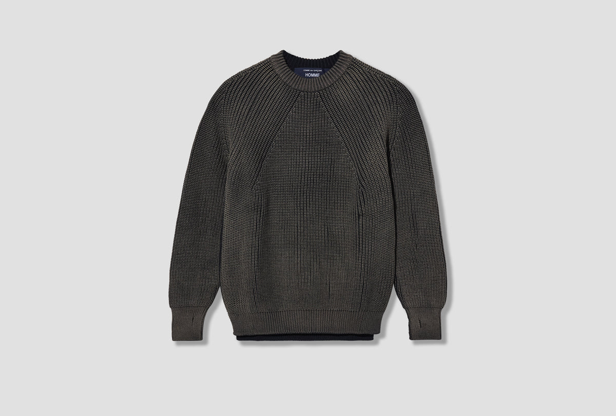 BATONER - WOOL WORSTED HALF-CARDIGAN BLEACH TREATED HR-N001-W26 Navy