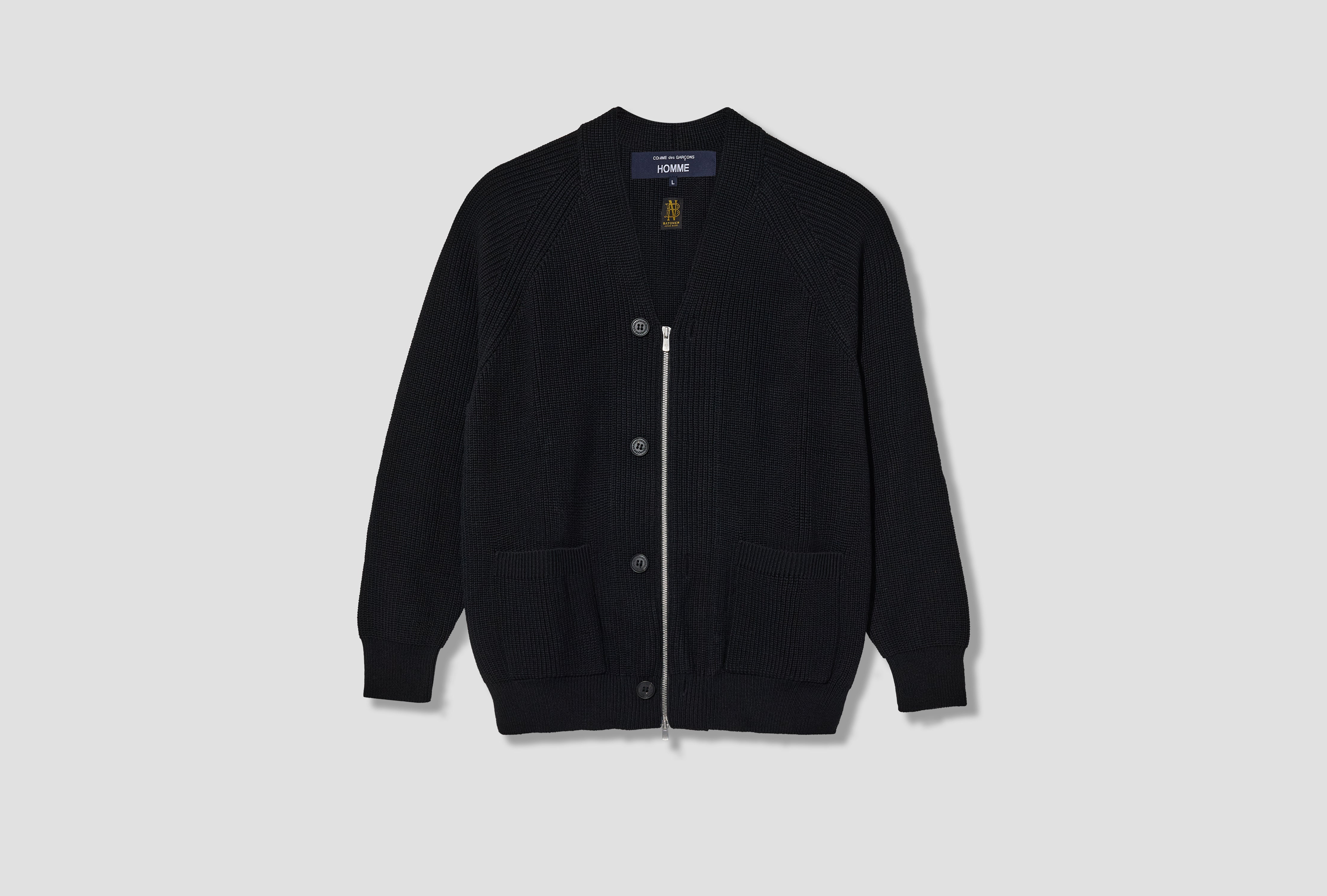 BATONER - WOOL WORSTED HALF-CARDIGAN HR-N002-W26 Black