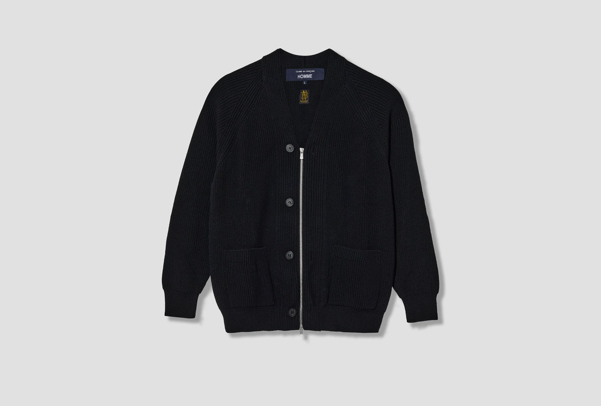 BATONER - WOOL WORSTED HALF-CARDIGAN HR-N002-W26 Black