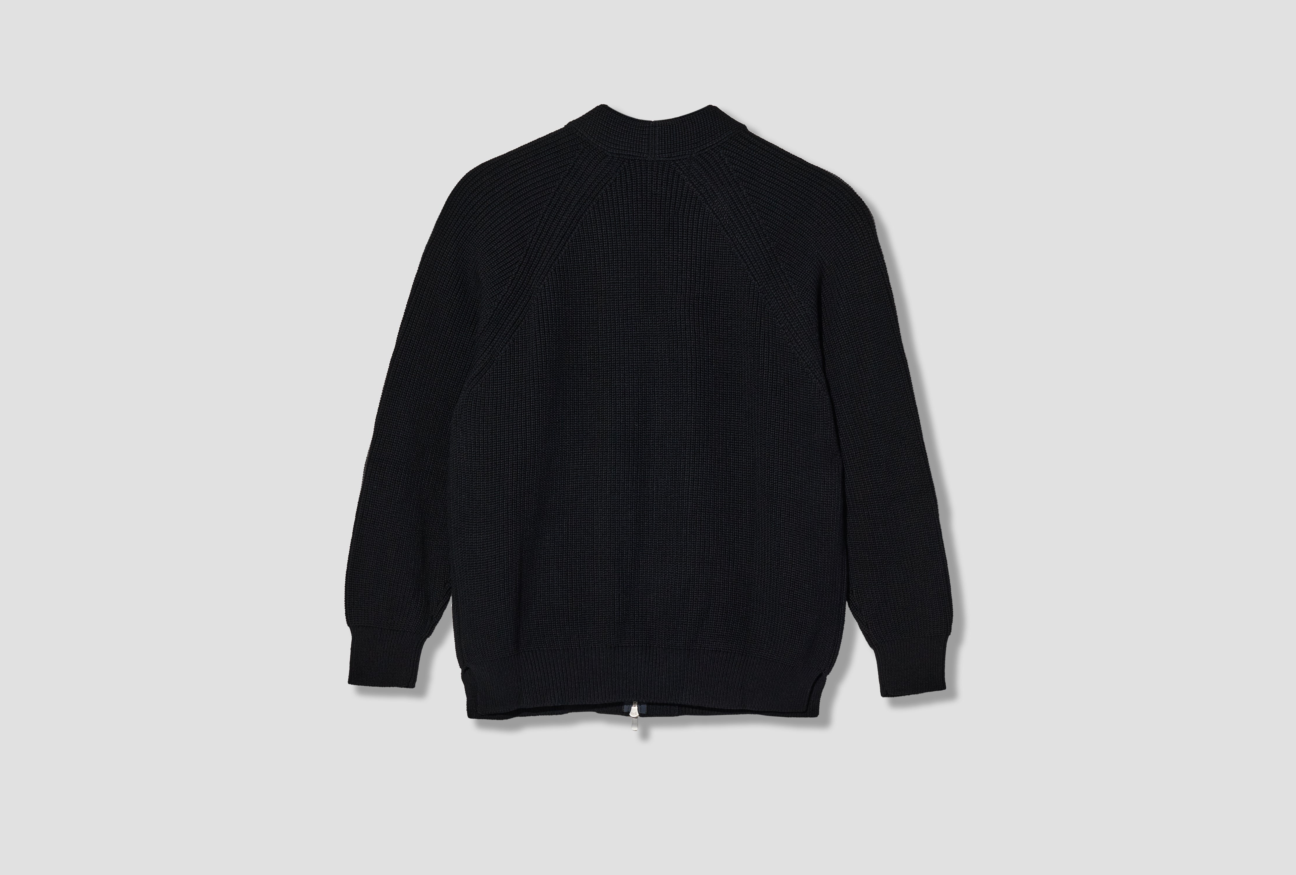 BATONER - WOOL WORSTED HALF-CARDIGAN HR-N002-W26 Black