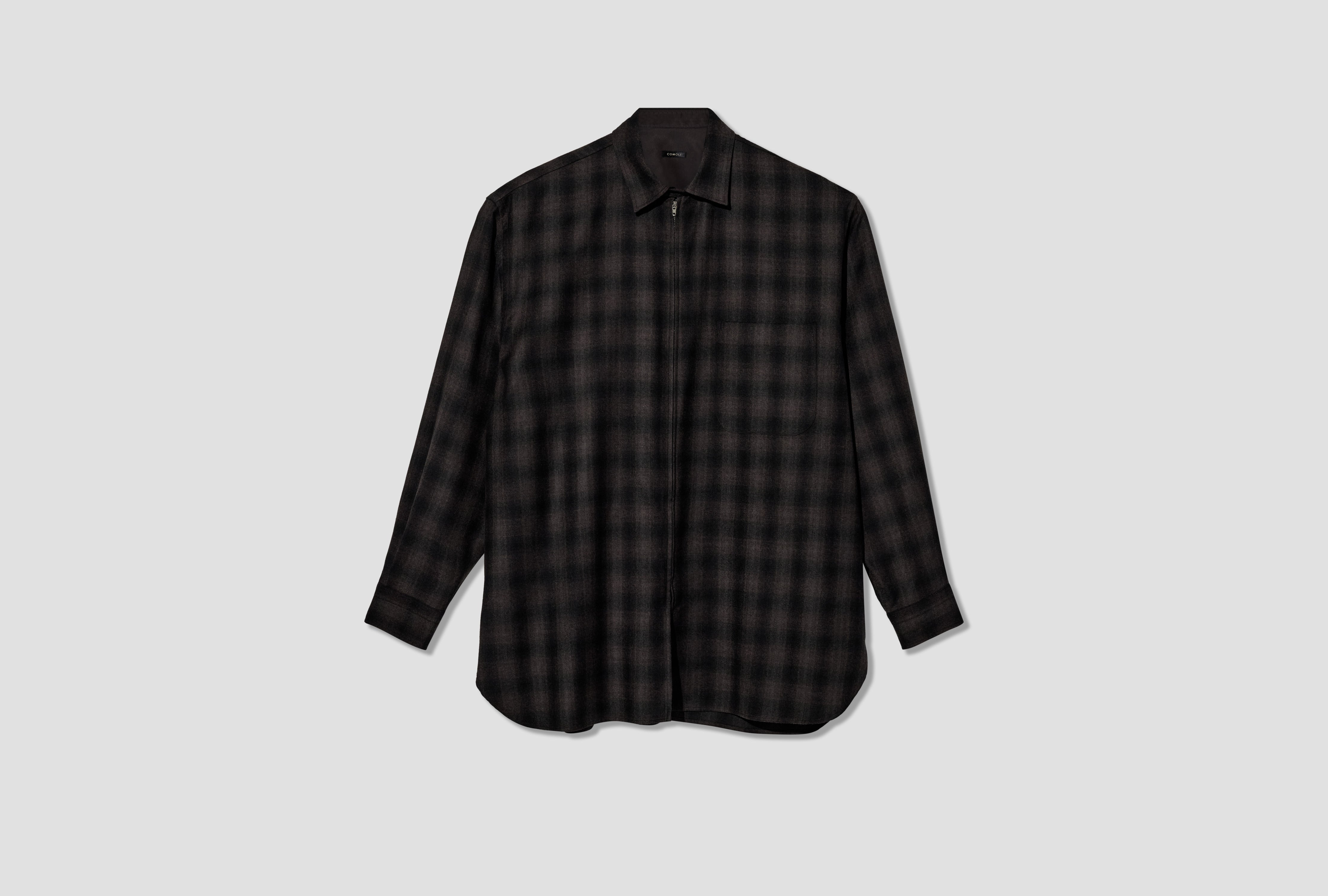 WOOL CHECK ZIP SHIRT E03-02010 Black