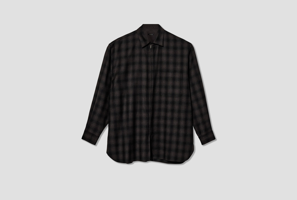 WOOL CHECK ZIP SHIRT E03-02010 Black