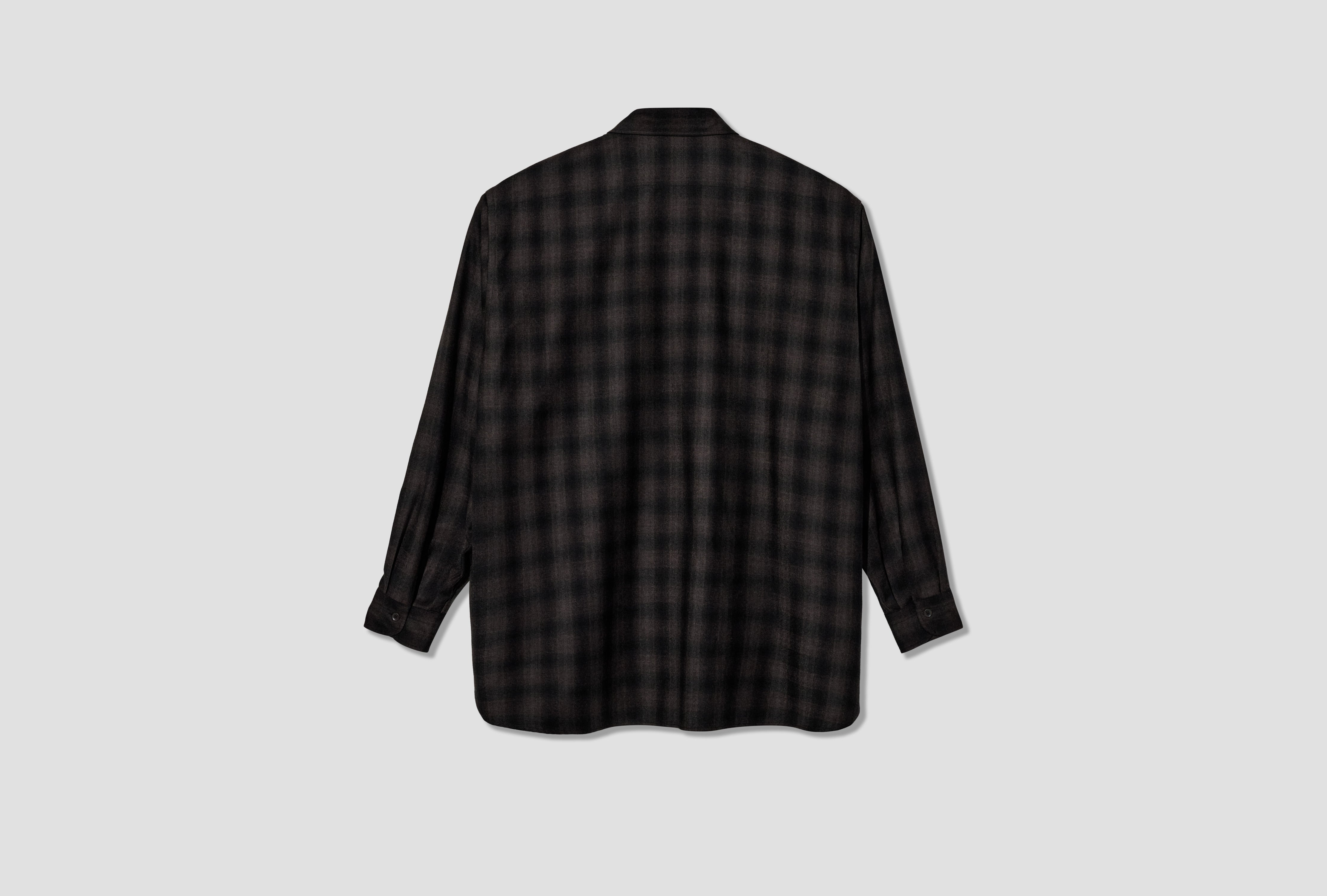 WOOL CHECK ZIP SHIRT E03-02010 Black