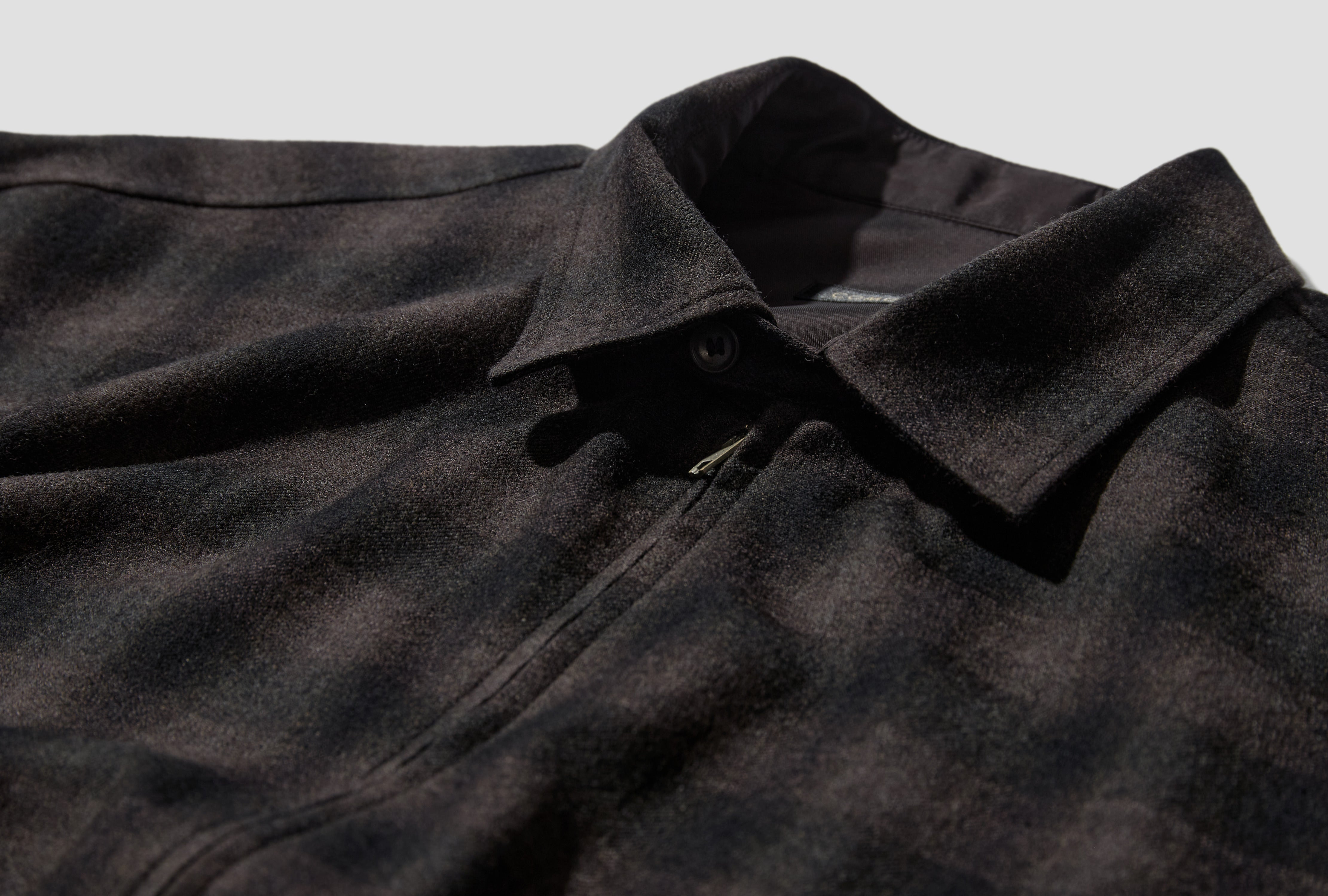 WOOL CHECK ZIP SHIRT E03-02010 Black