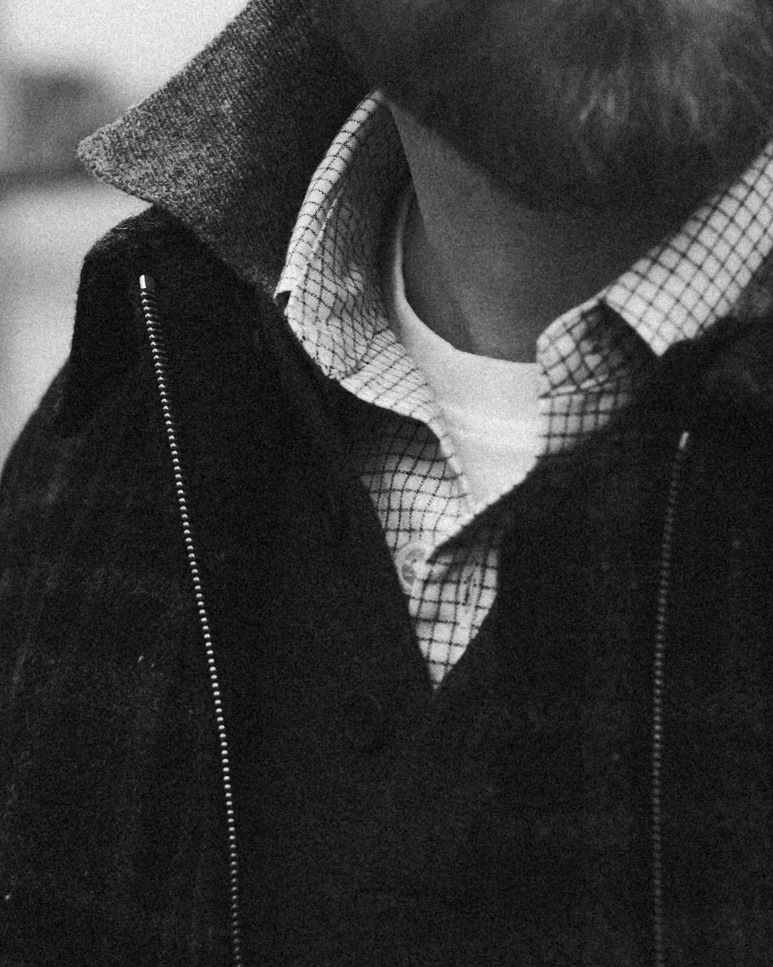 KNIT POLO - YAK WOOL / CHARCOAL/LIGHT GREY
