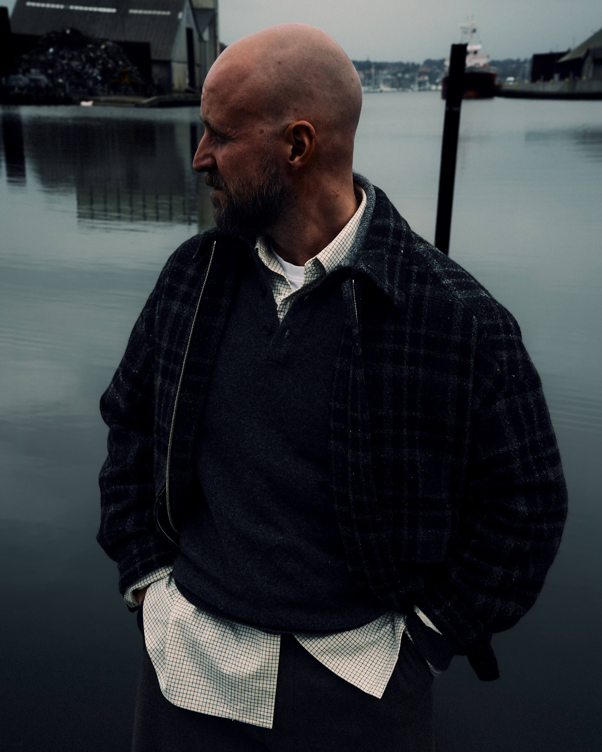 ZIP JACKET TWO - WOOL TWEED CHECK / BLACK/GREY
